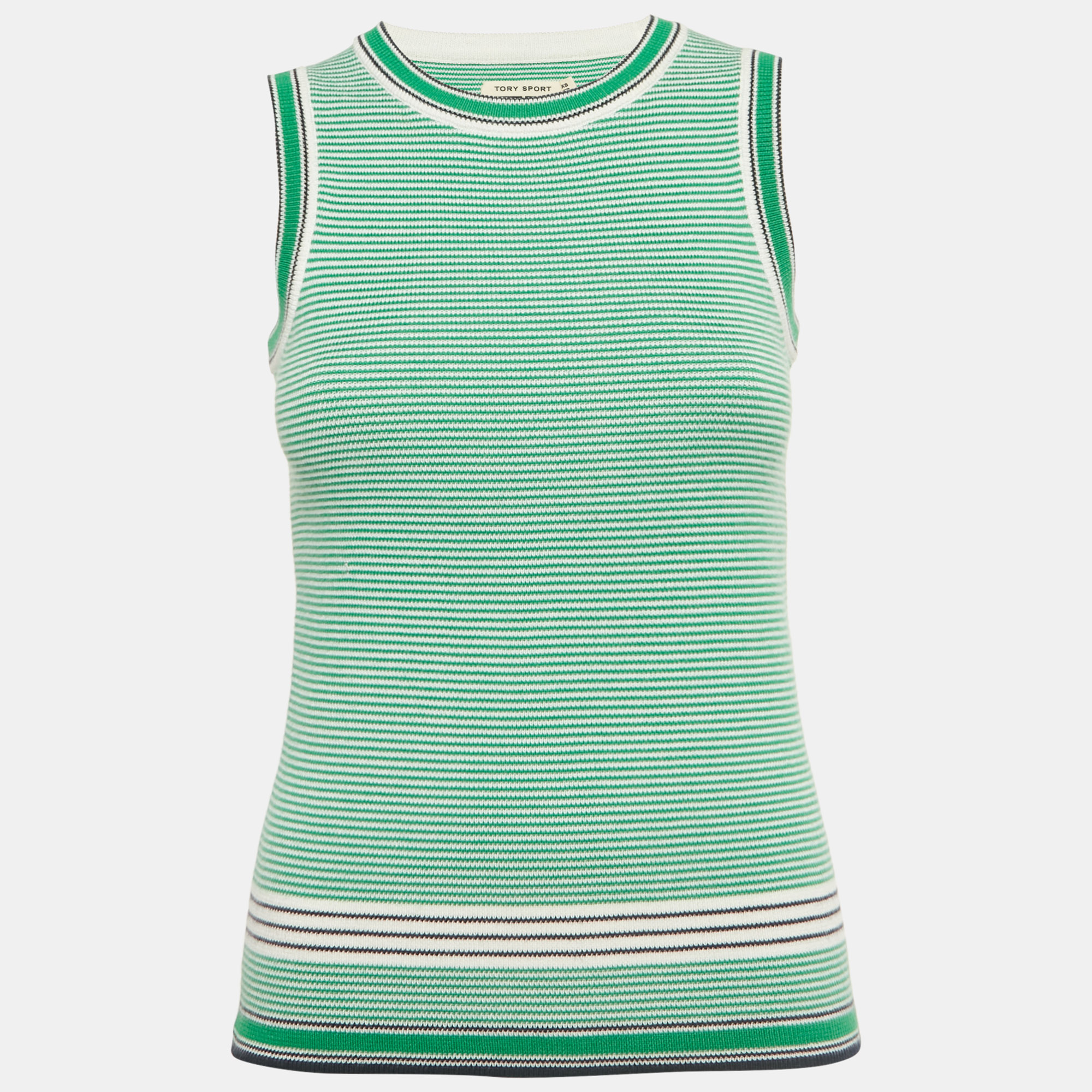 TORY SPORT Pre-owned Green Striped Stretch Knit Sleeve Tank Top Xs