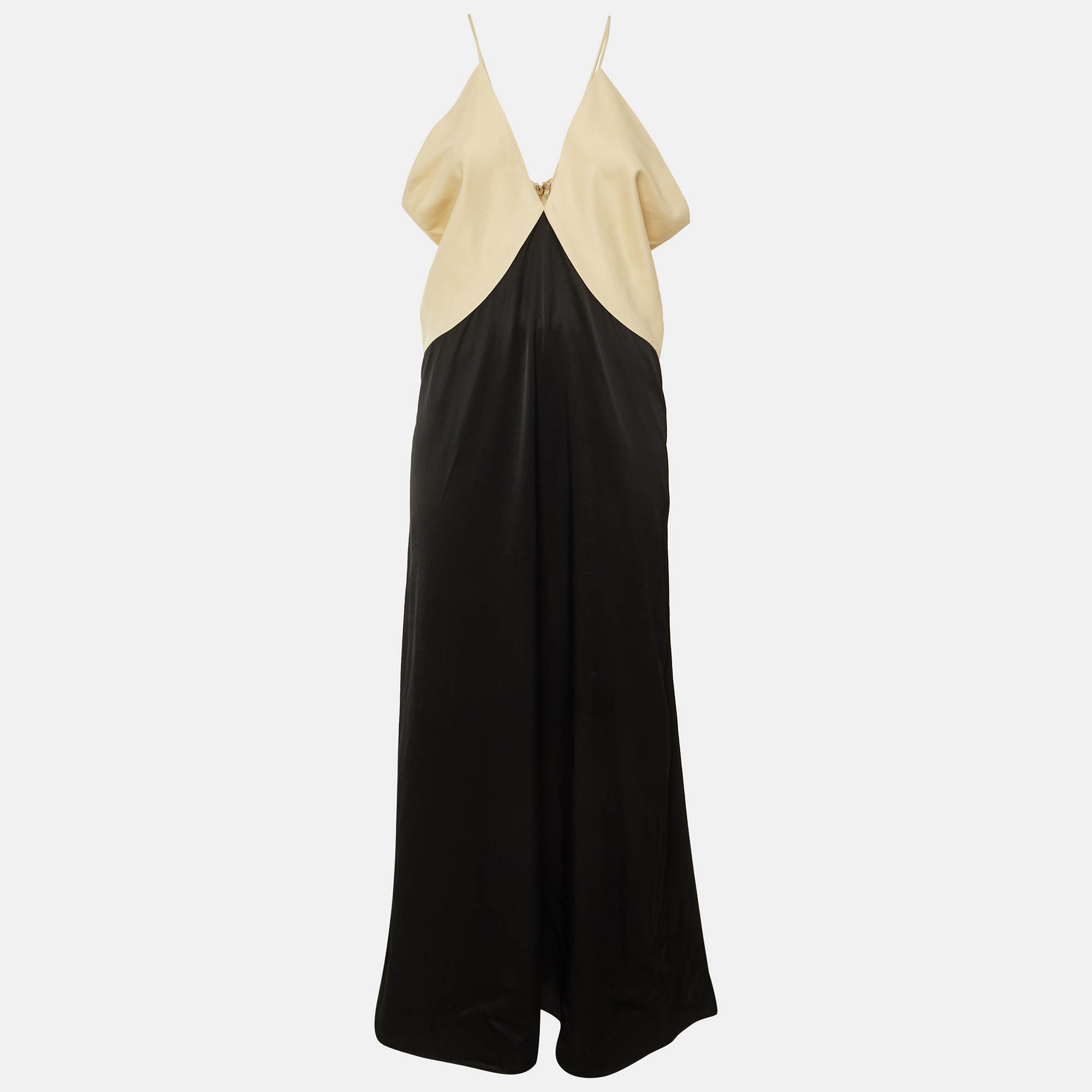 

Toteme Beige /Black Crepe Draped Cami Maxi Dress M