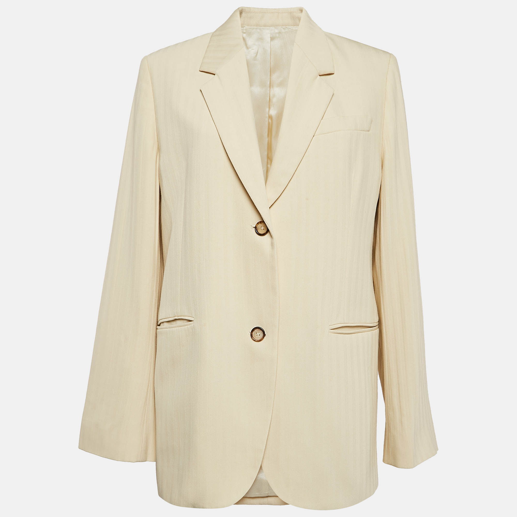 

Toteme Cream Herringbone Single Breasted Tailored Jacket S