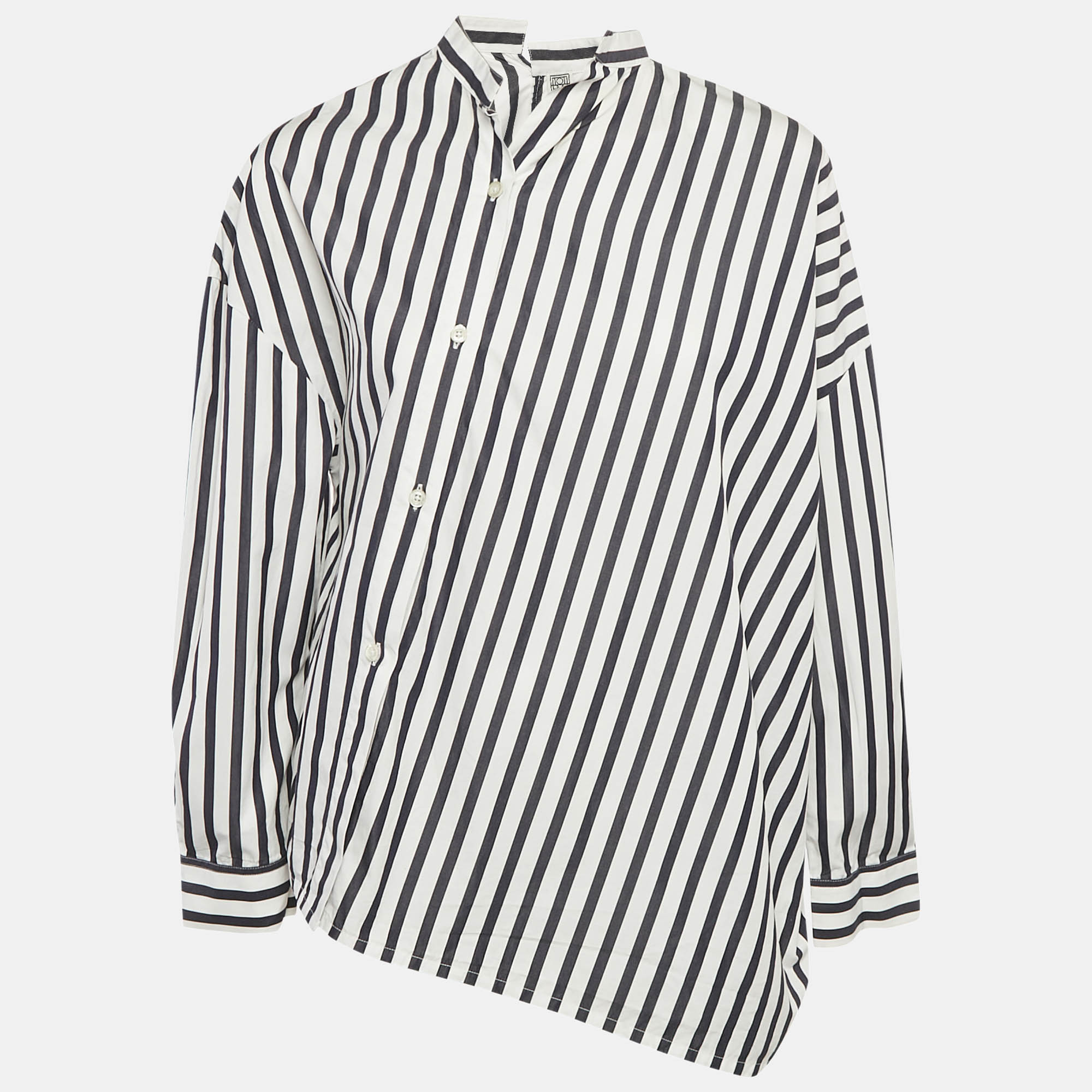 

Toteme Black/Blue Striped Cotton Asymmetric Shirt S, White