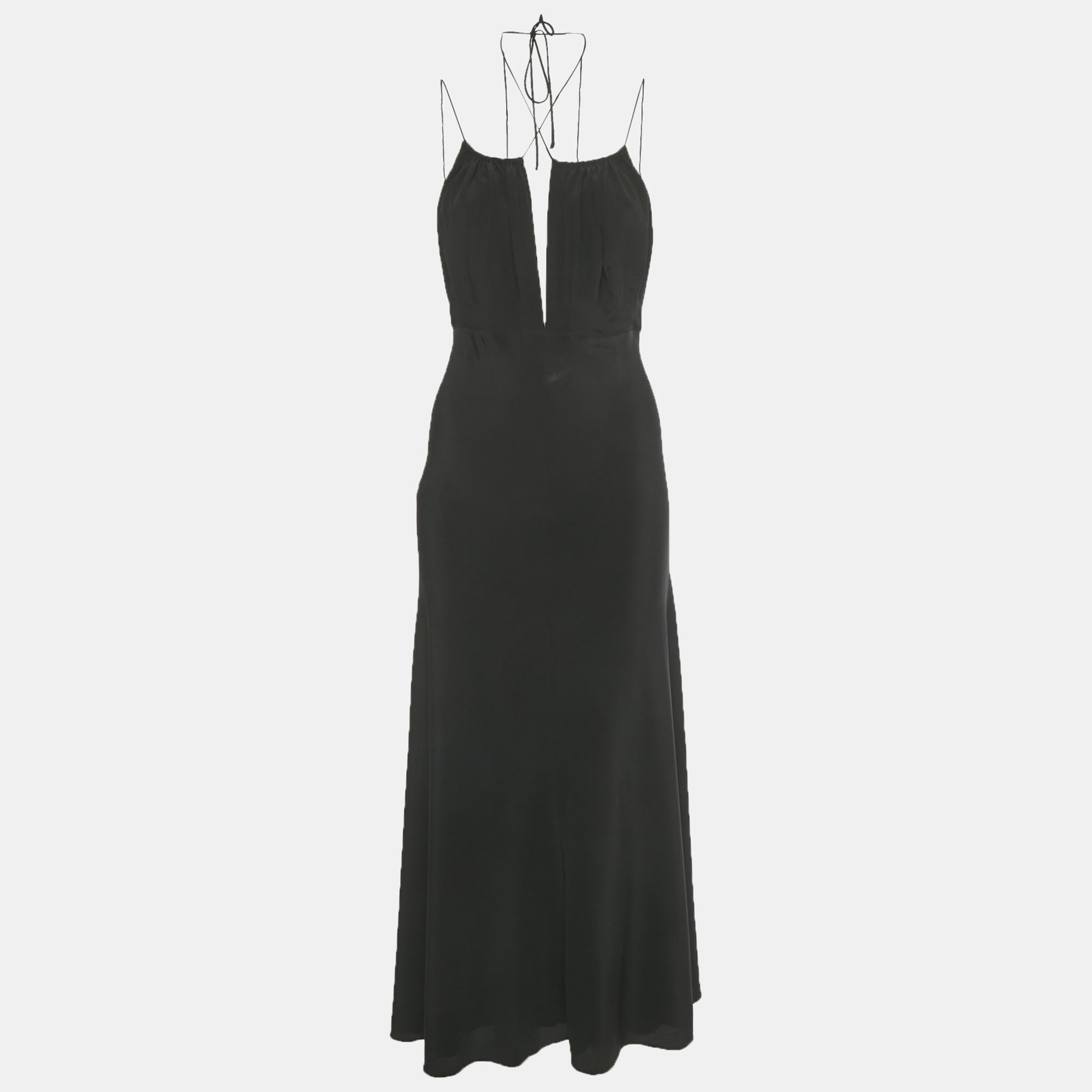 Pre-owned Totême Black Silk Gathered Halter Neck Maxi Dress S