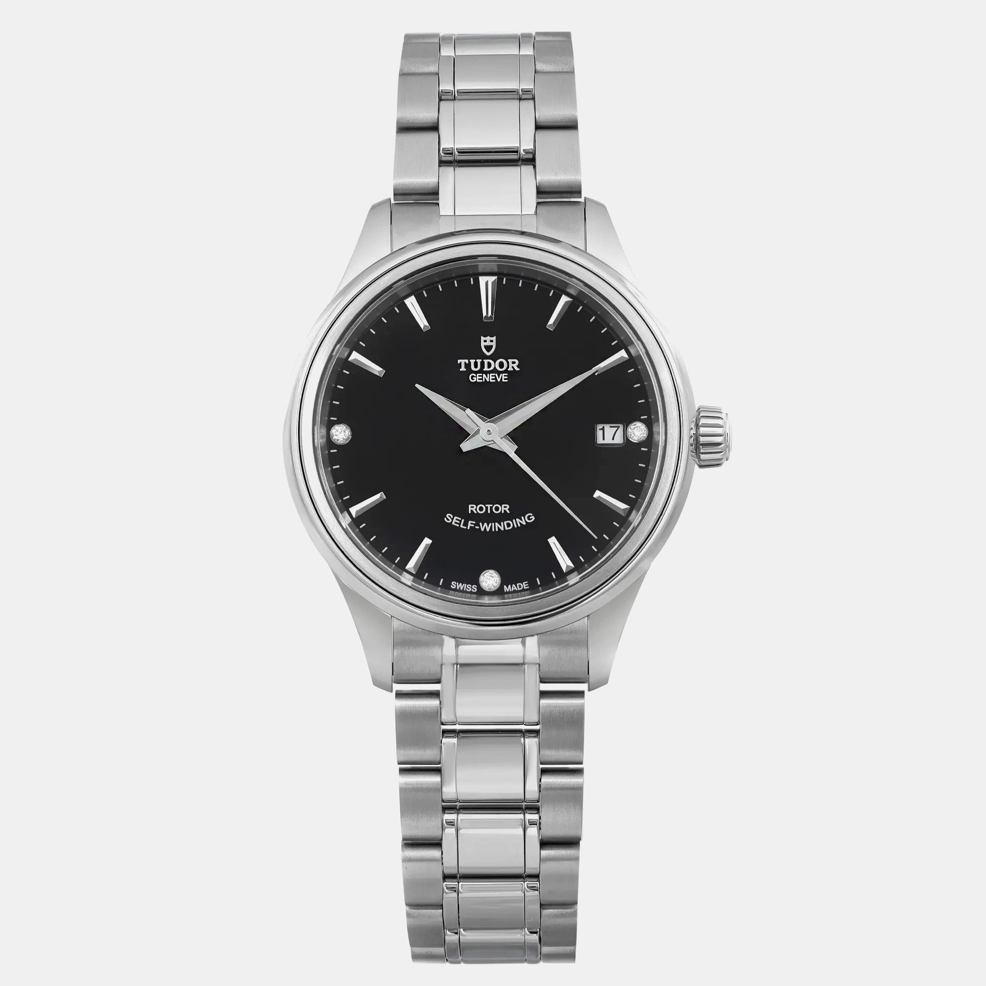 

Tudor Style  Stainless Steel Diamond Black Dial Women's Wristwatch