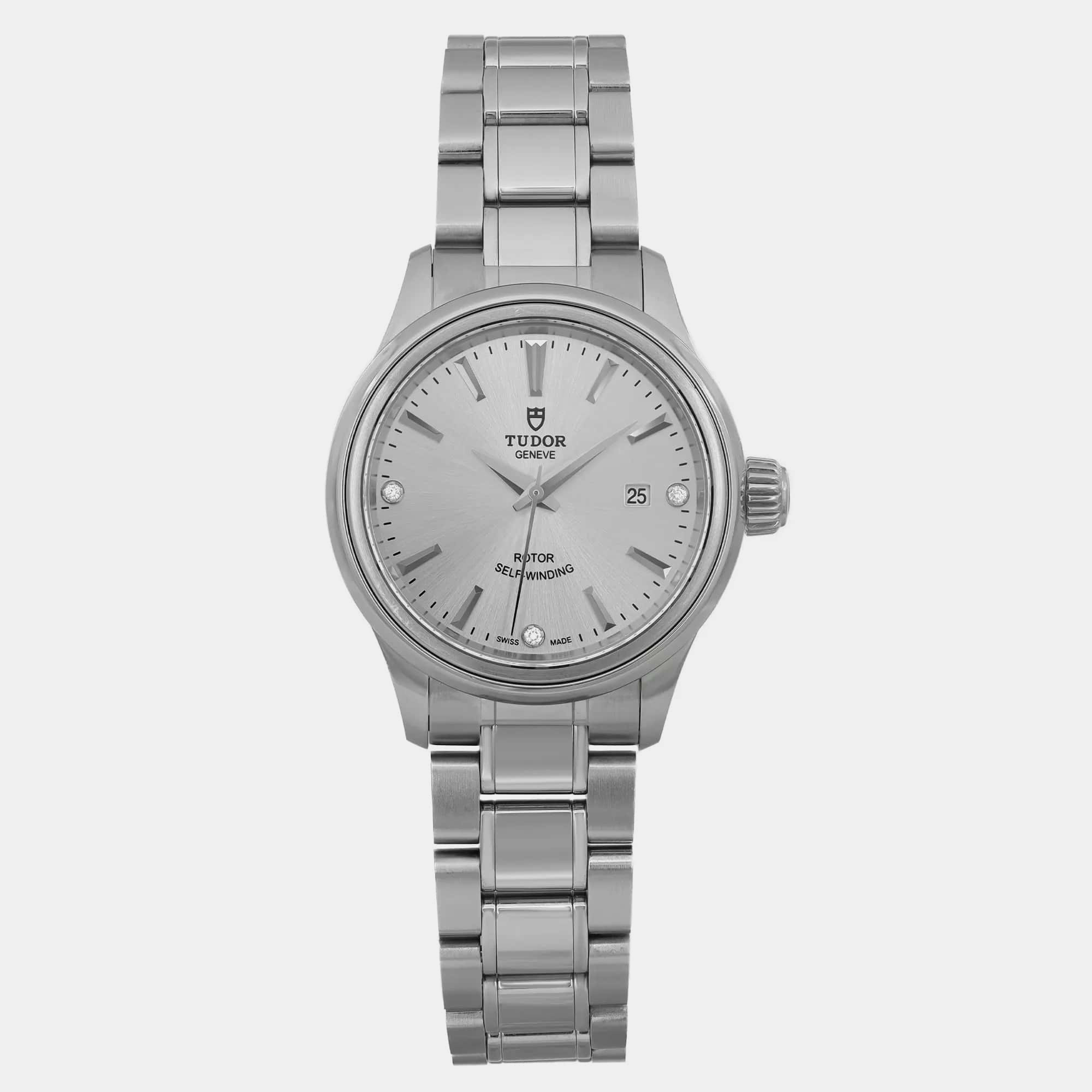 

Tudor Silver Diamond Stainless Steel Style 12100-0003 Automatic Women's Wristwatch 28 mm