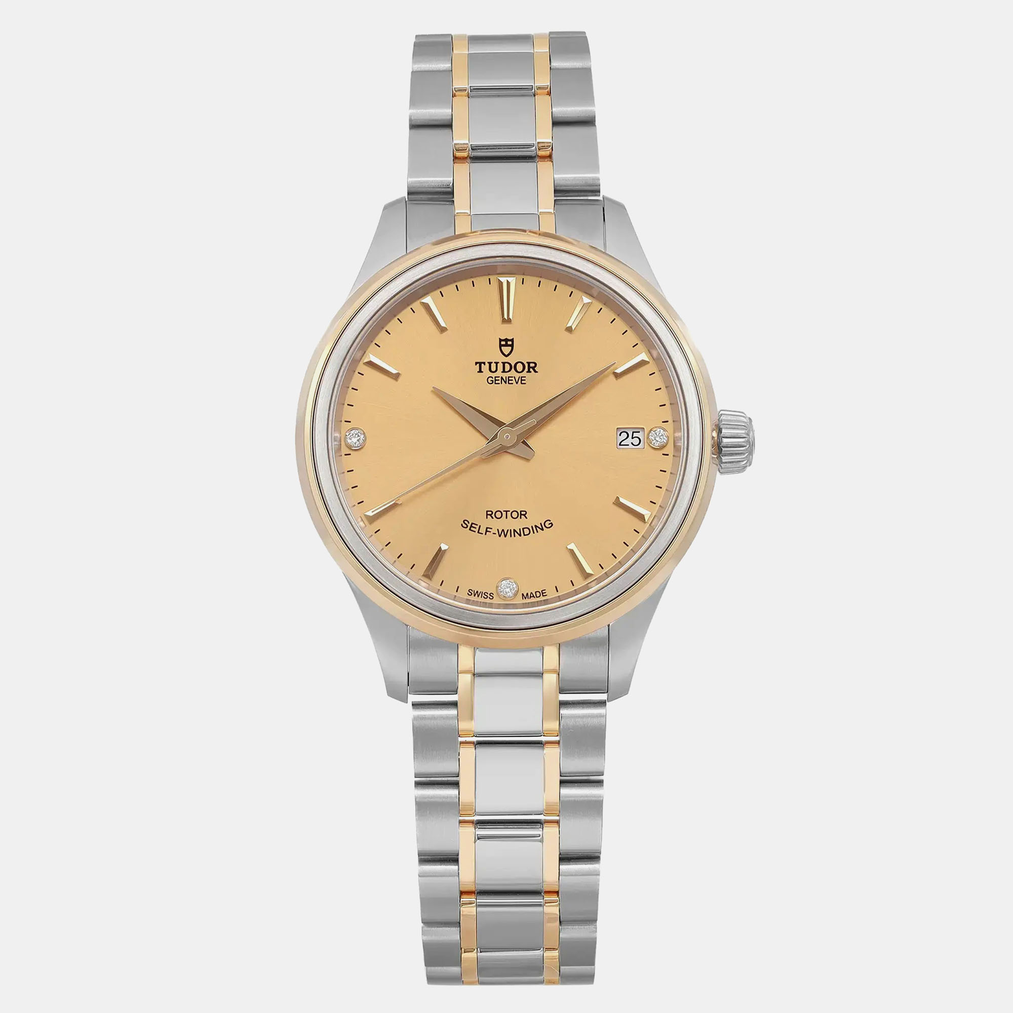 

Tudor Style Gold Steel Champagne Diamond Dial Automatic Watch 34 mm