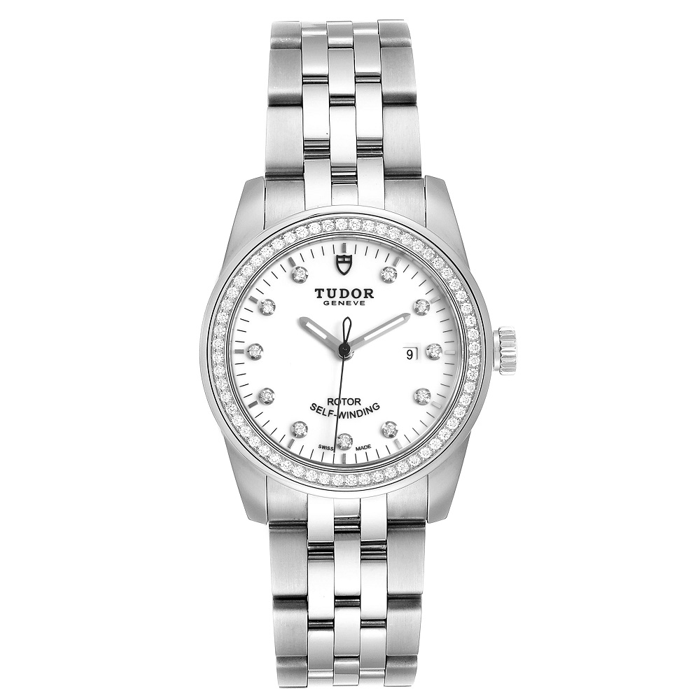 

Tudor White Diamonds Stainless Steel Glamour Date M53020 Women's Wristwatch 31 MM