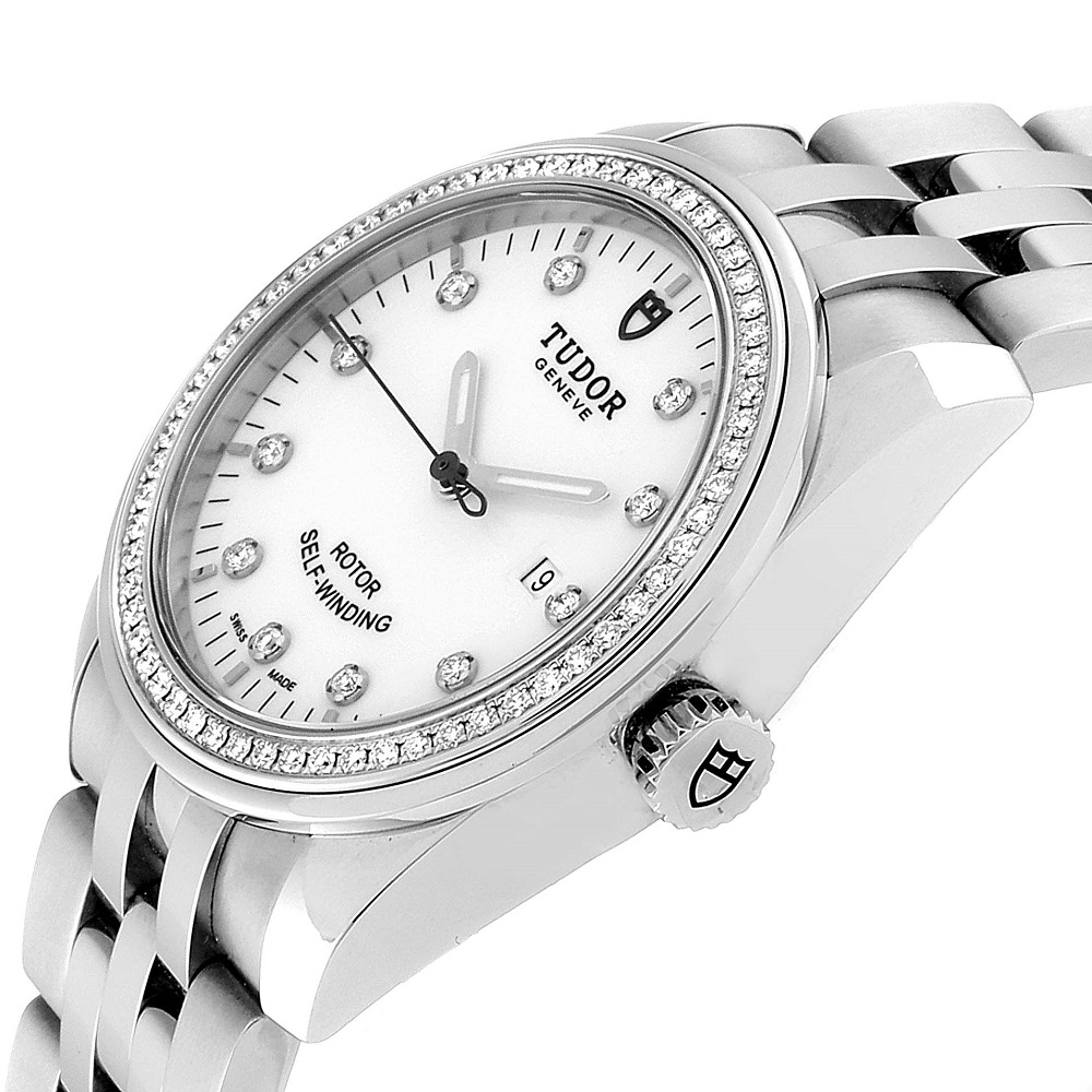 

Tudor White Diamonds Stainless Steel Glamour Date M53020 Women's Wristwatch 31 MM