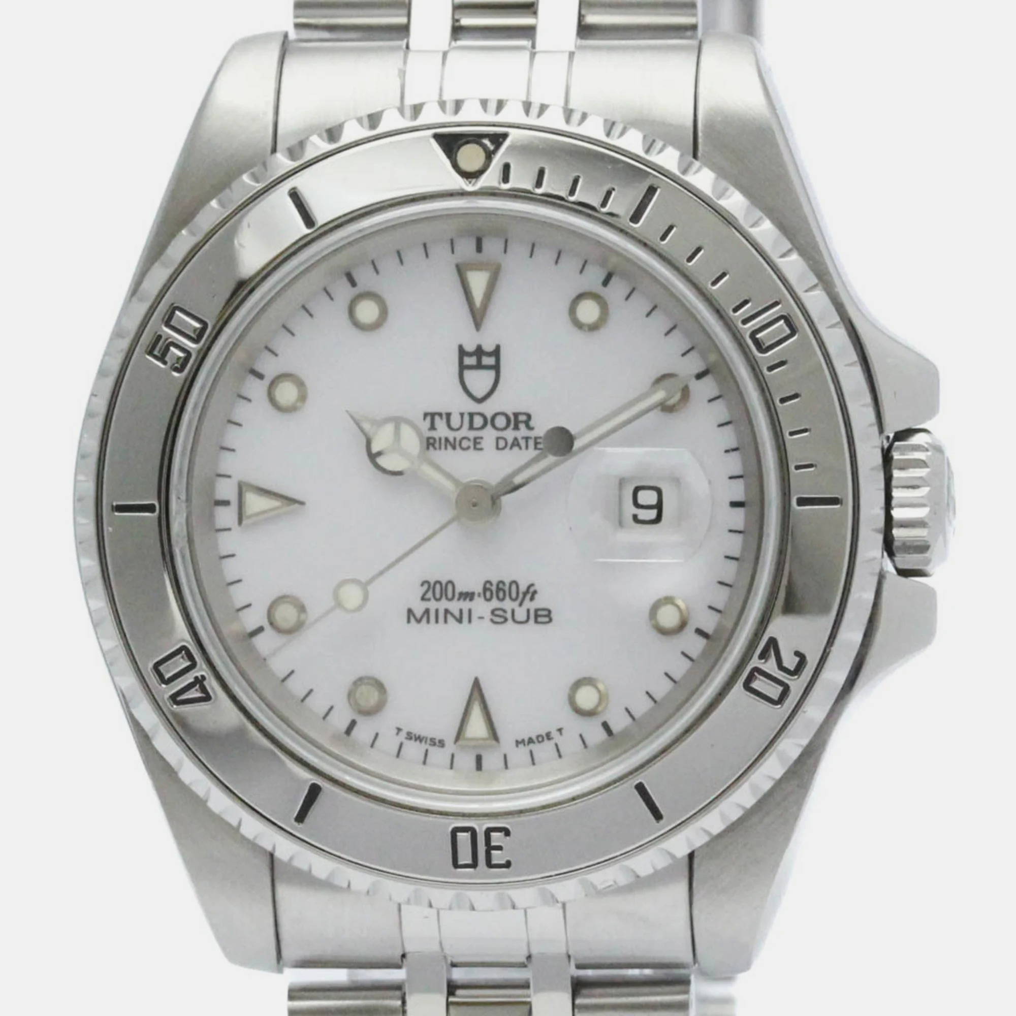 Pre-owned Tudor White Stainless Steel Prince Date 73190 Automatic Women's Wristwatch 34 Mm