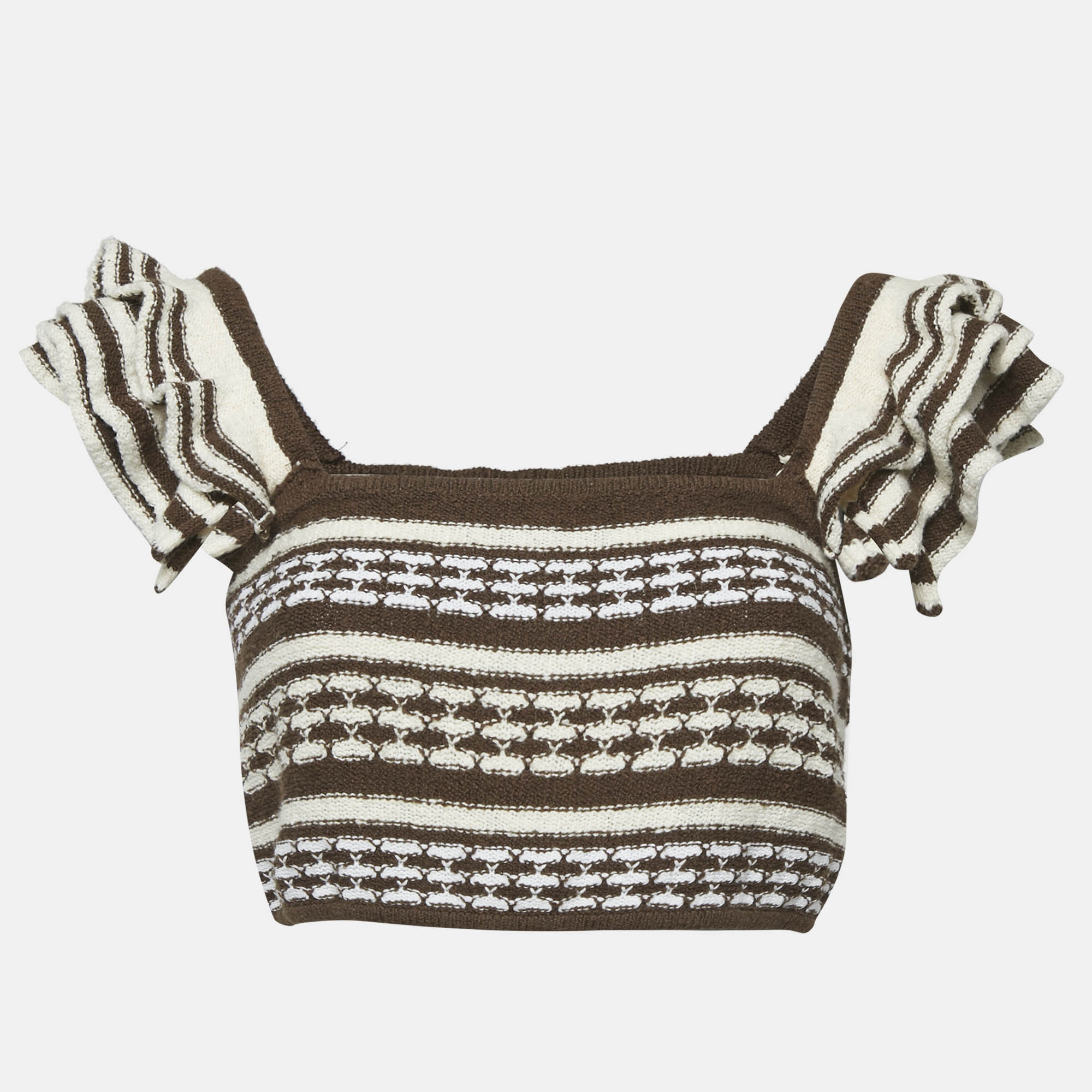 

Tularosa Brown Cotton Knit Ruffle Sleeve Crop Top M