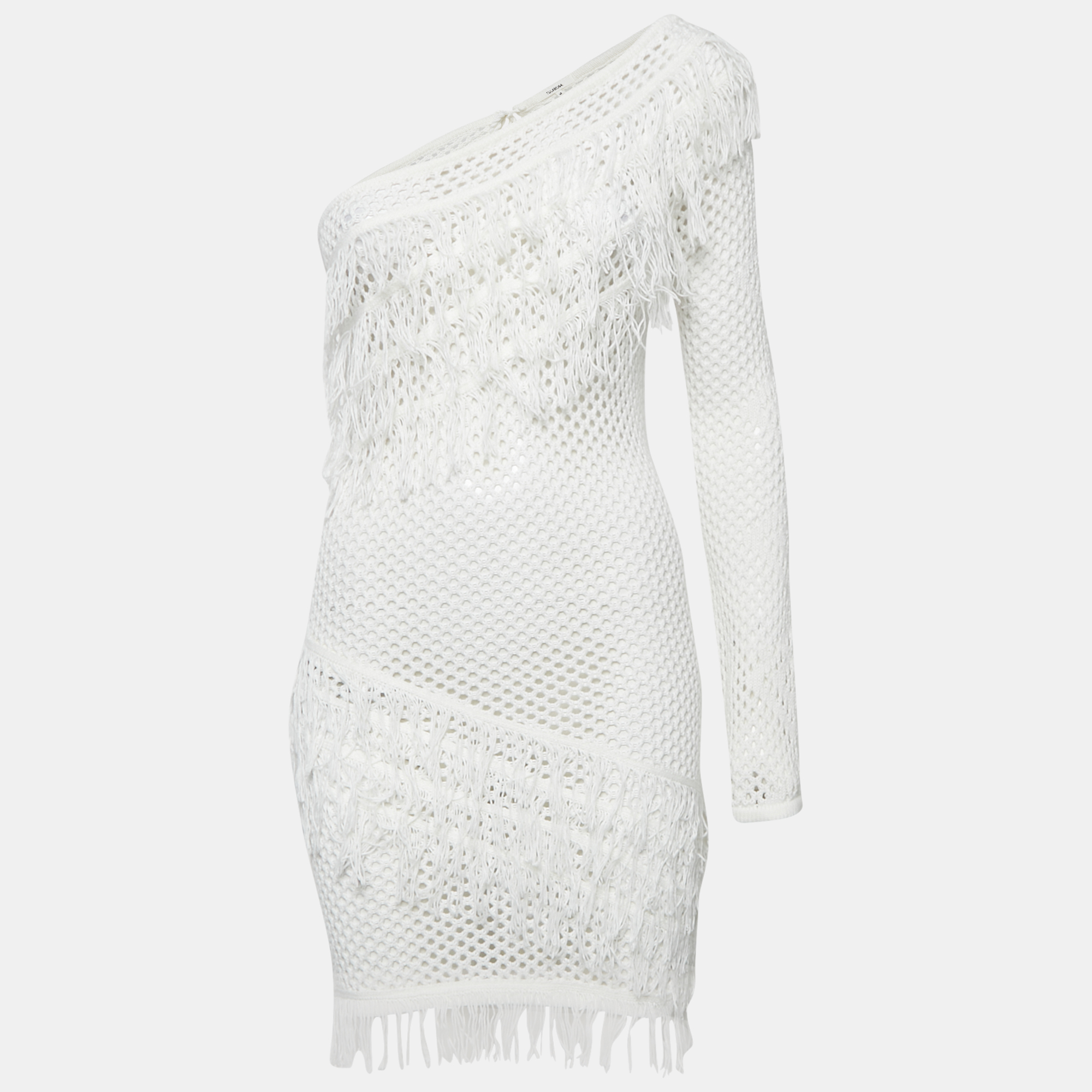 

Tularosa White Crochet One Shoulder Peek A Boo Mini Dress M