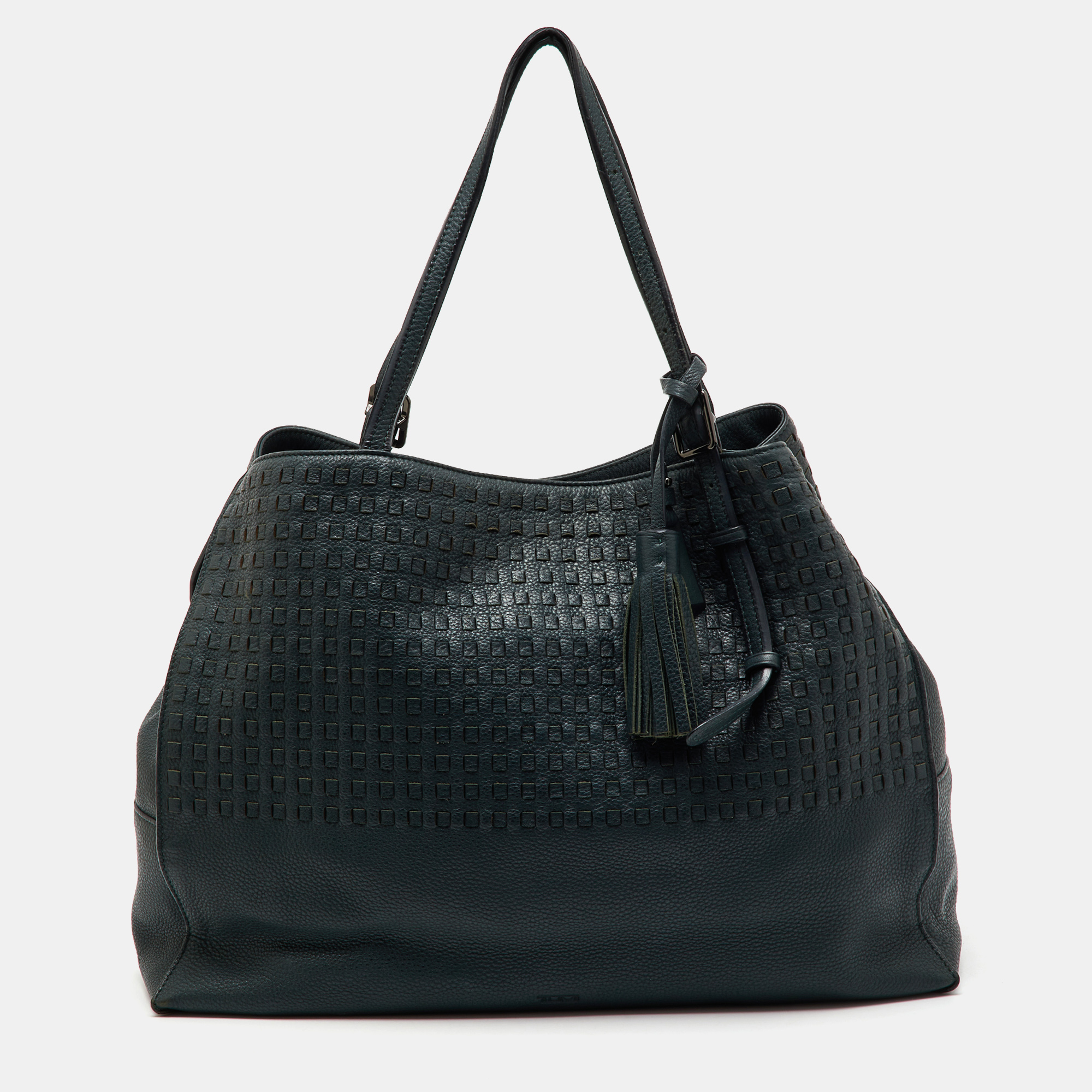 

TUMI Dark Green Leather Shopper Tote