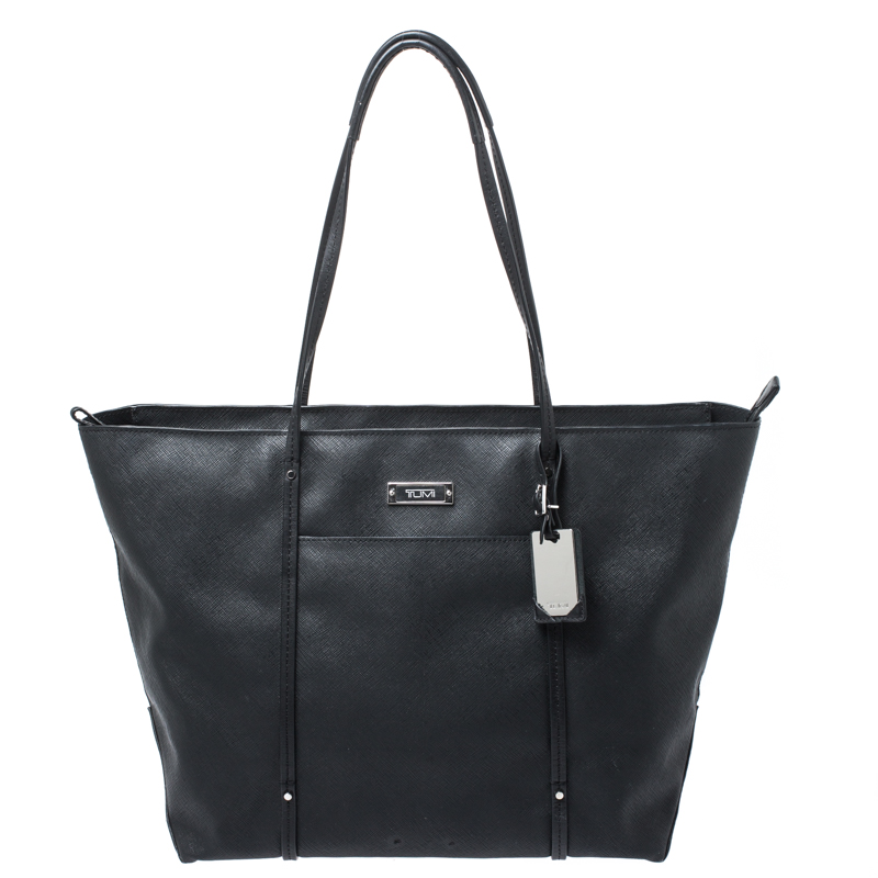 Pre Owned TUMI Black Leather Voyageur Tote