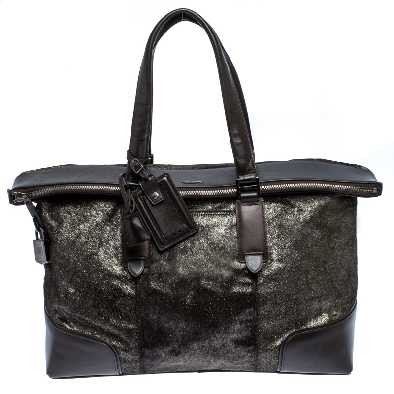 tumi leather weekender bag