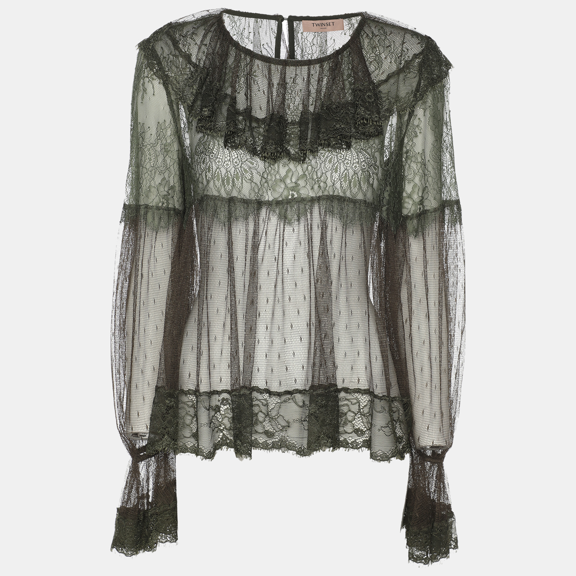 

Twinset Green Knitted Lace Long Sleeve Tops M