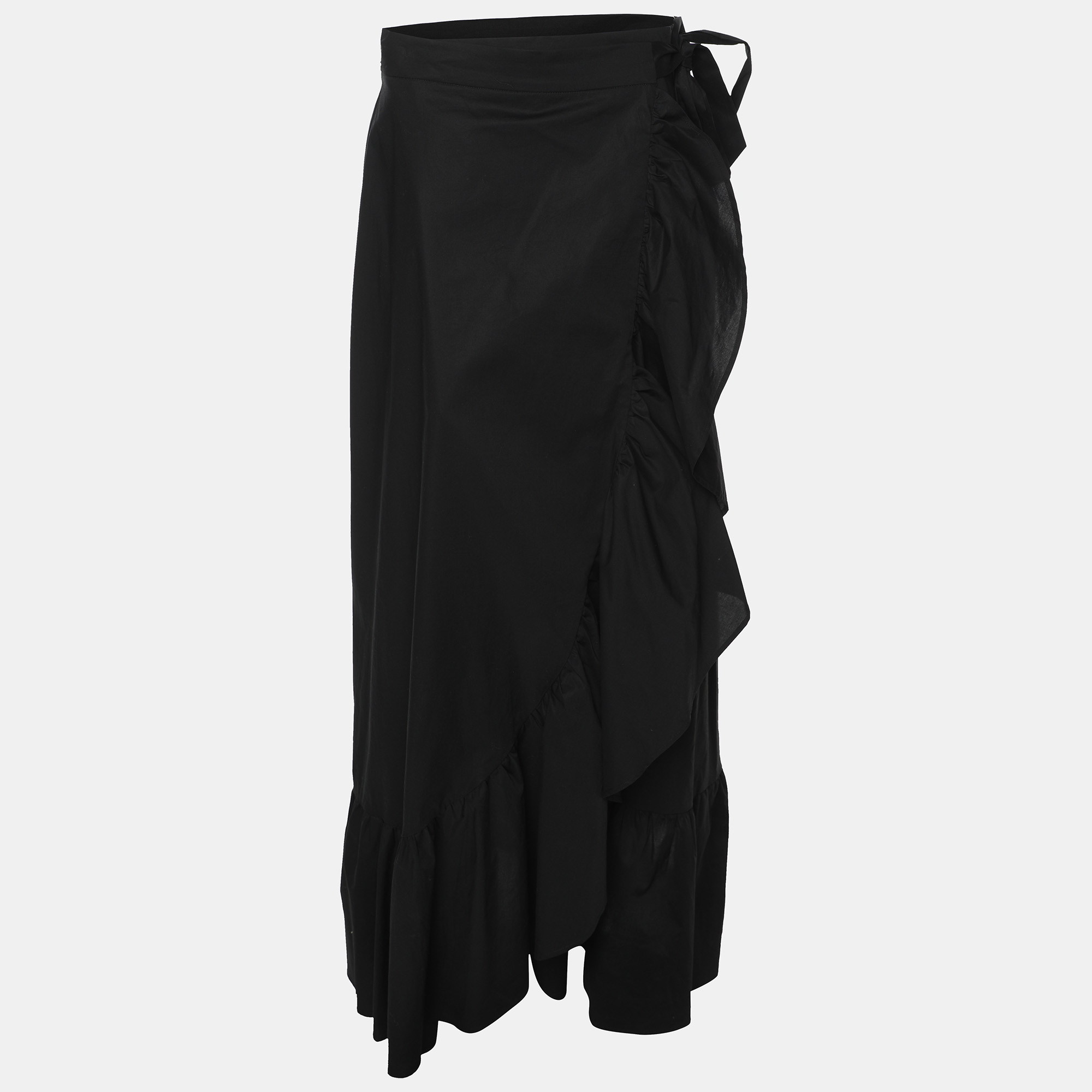 

Twinset Black Cotton Ruffled Midi Skirt M