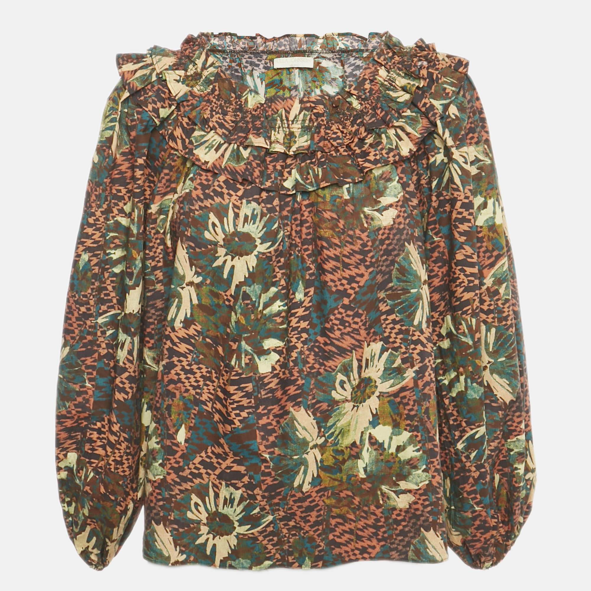 Pre-owned Ulla Johnson Brown Printed Cotton Olga Blouse M