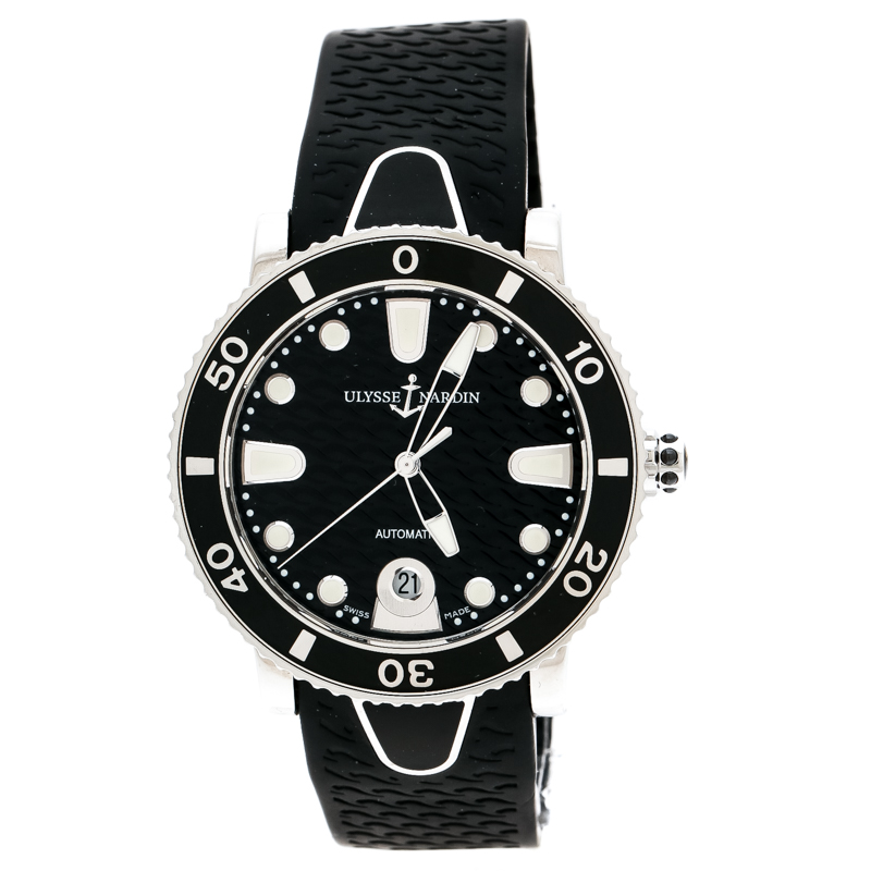 Ulysse Nardin Black Stainless Steel Diver 8103-101 Women's Wristwatch 37 mm