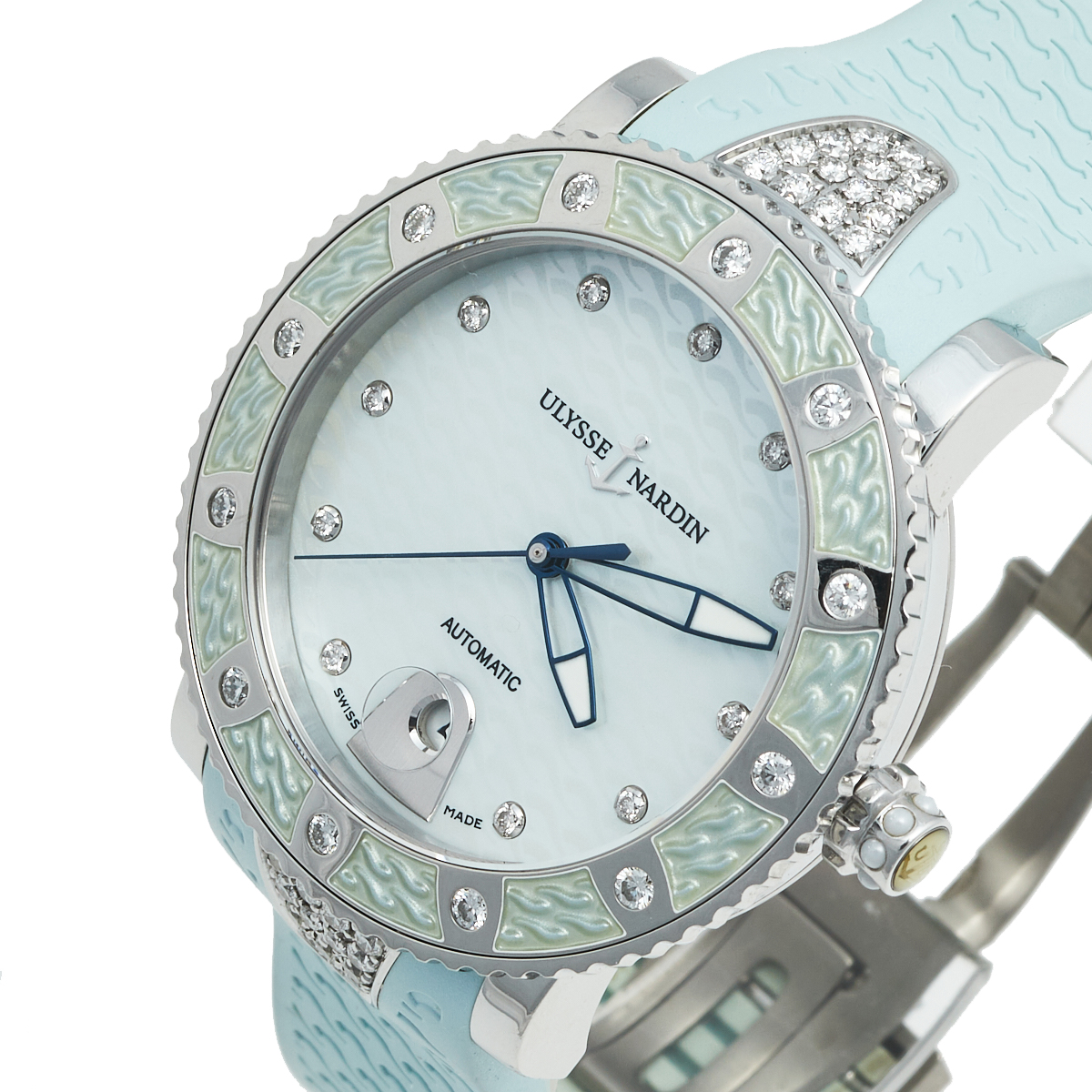 

Ulysee Nardin Mother of Pearl Diamond Stainless Steel Rubber Lady Diver, Blue