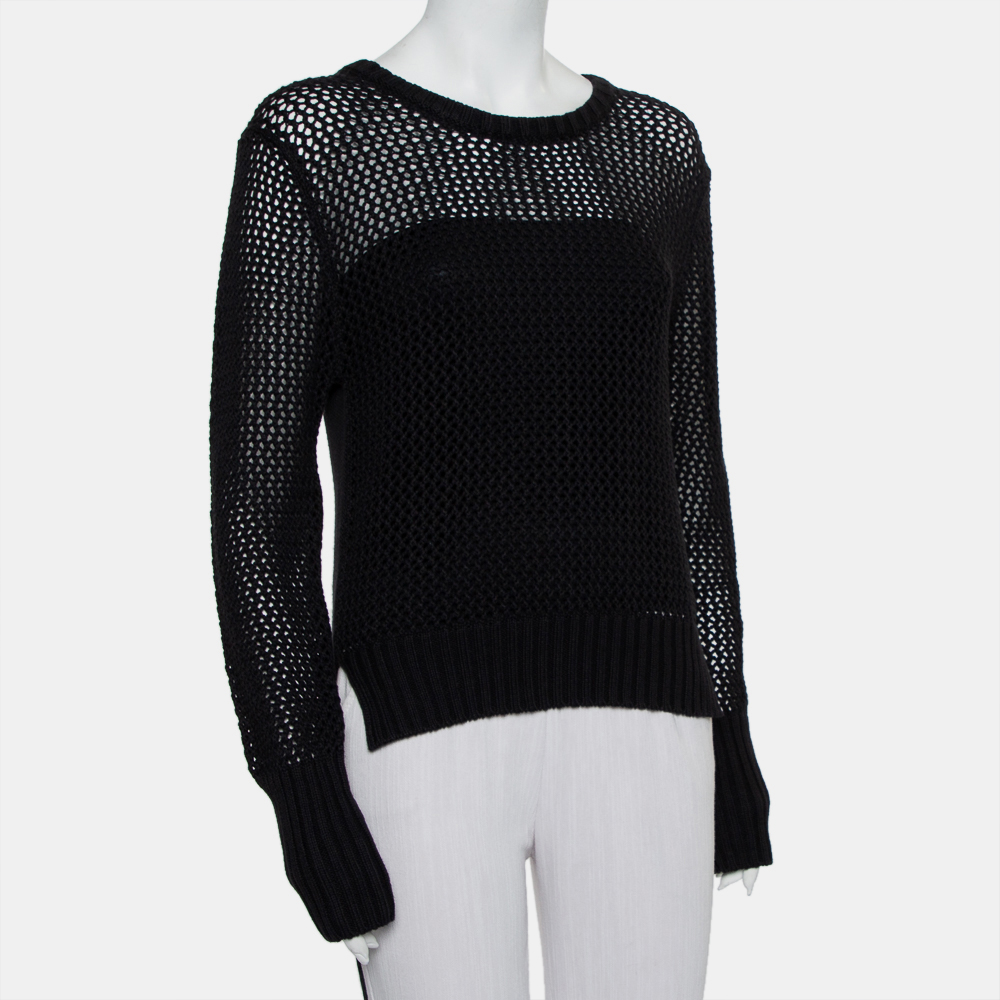 

Unconditional Black Cotton Zip Back Mesh Knitted Sweater