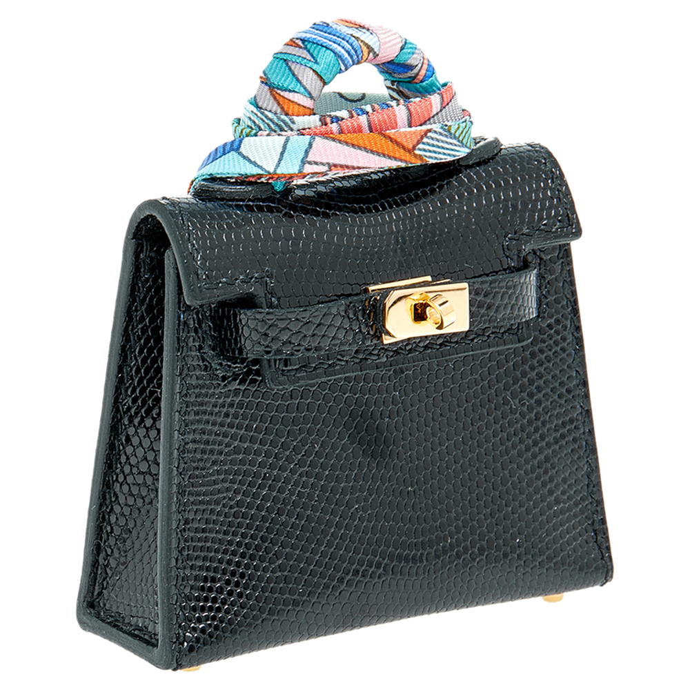 

Hermes Black Lizard Micro Kelly Twilly Bag Charm