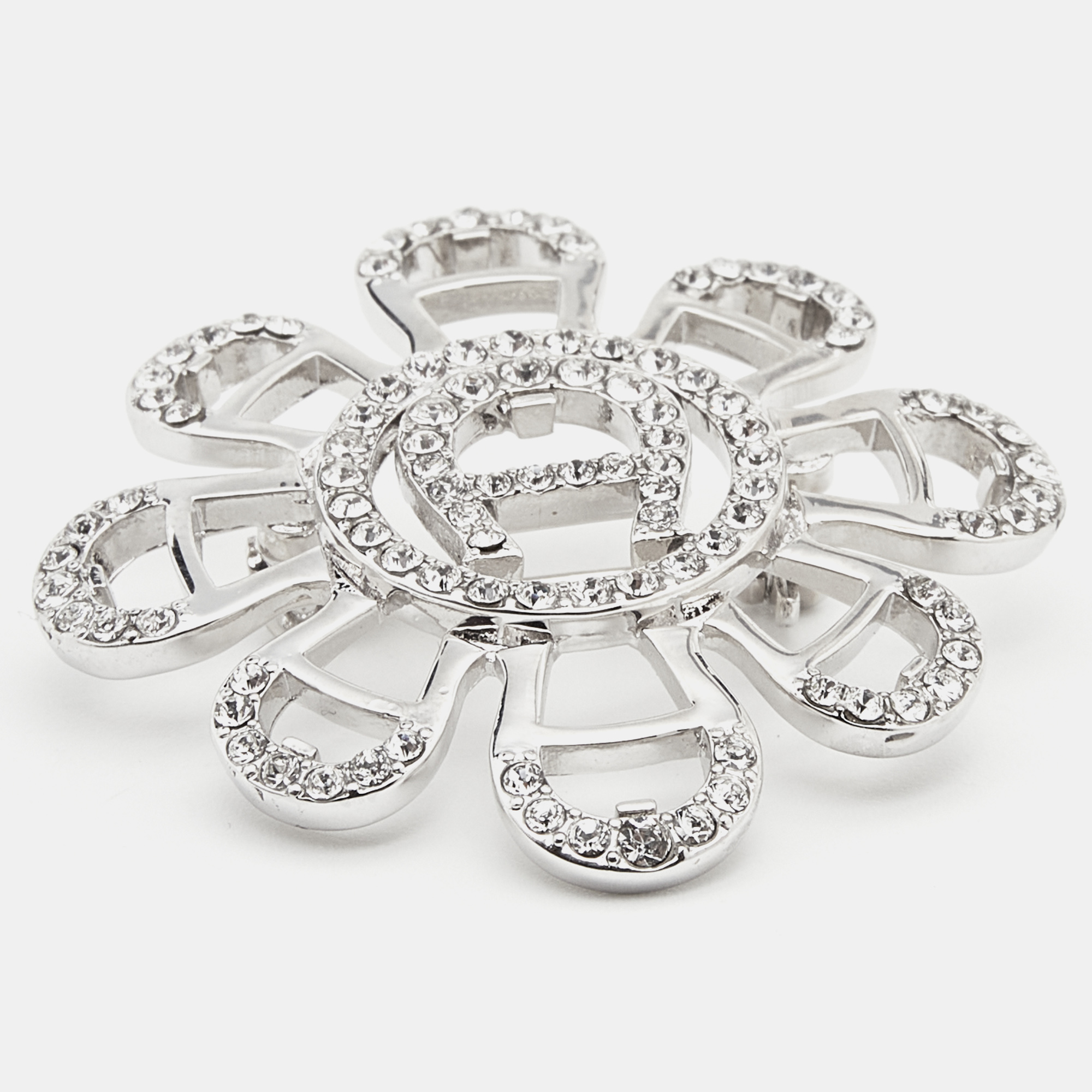 

Aigner Silver Tone Crystal Floral Pin Brooch
