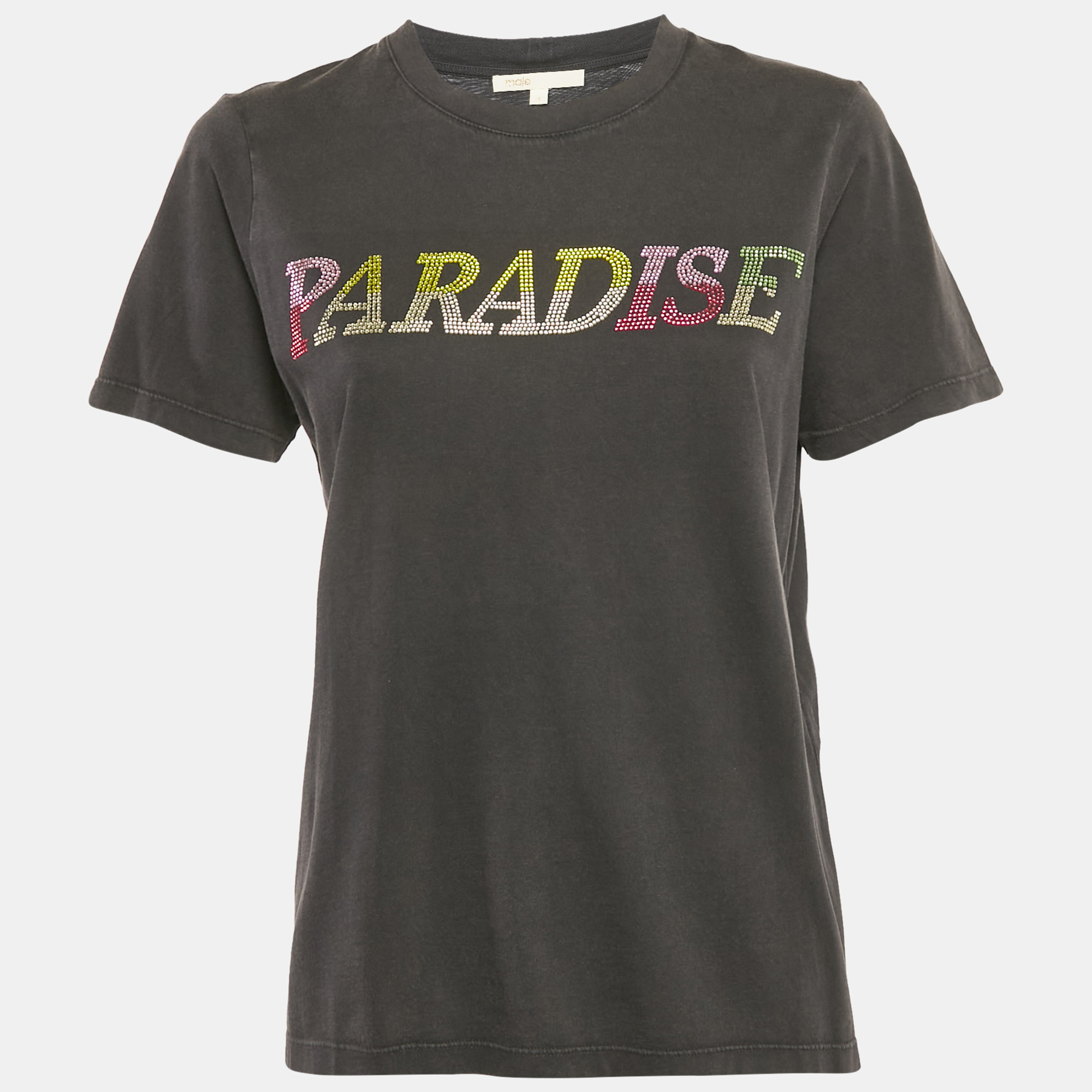 

Maje Grey Paradise Embellished Jersey T-Shirt S