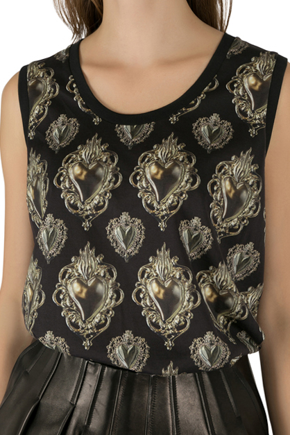 

Dolce & Gabbana Black Sacred Heart Printed Cotton Sleeveless Top