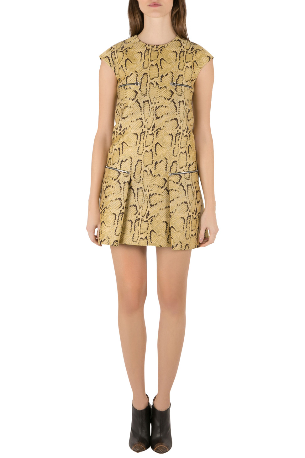 Pre Owned Stella McCartney Yellow Python Pattern Jacquard Zip Detail Mini Dress S