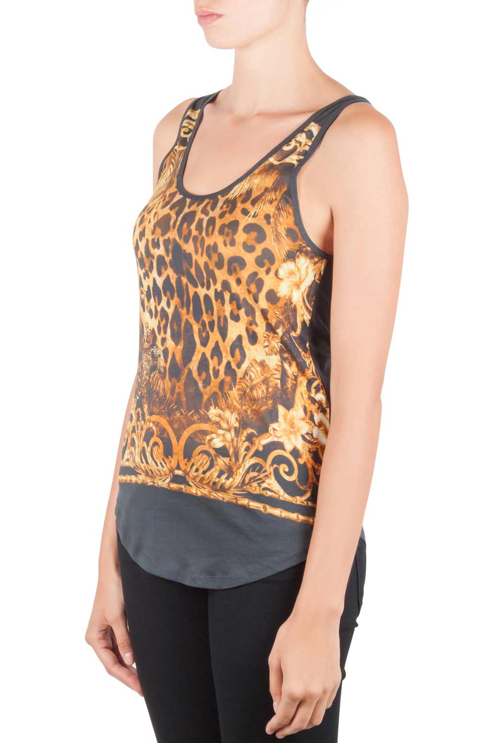 

Balmain Slate Grey and Gold Leopard Print Cotton Tank Top