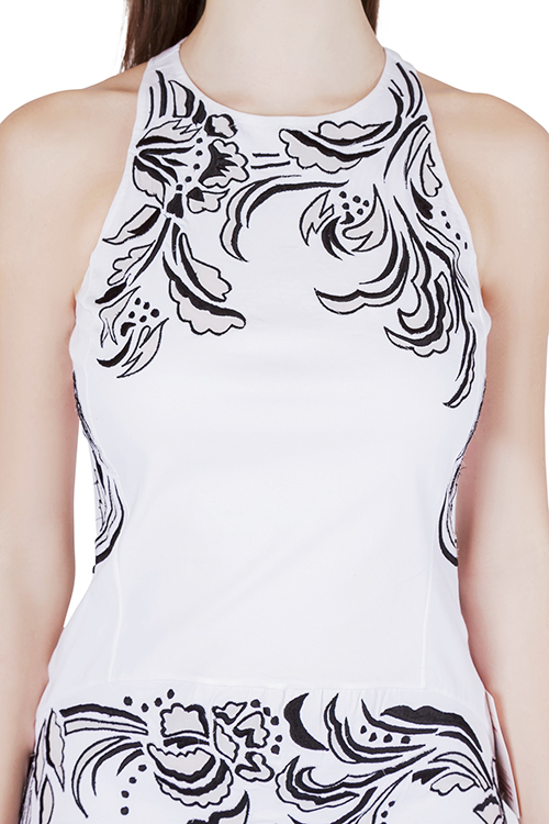 Pre-owned Roberto Cavalli White Cotton Poplin Contrast Embroidered Sleeveless Dress S
