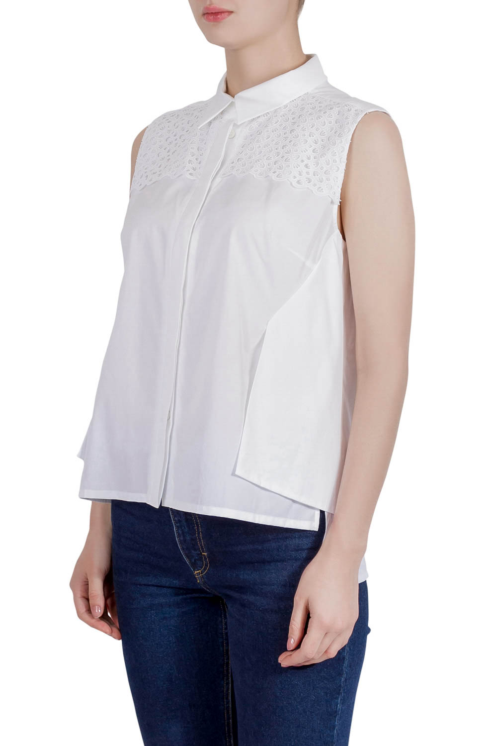 

Peter Pilotto White Cotton Broderie Anglaise Trim Layered Sleeveless Shirt