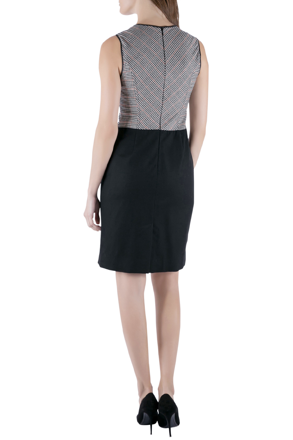 Pre-owned Derek Lam Houndstooth Bodice Colorblock Sleeveless Wool Dress S In Multicolor