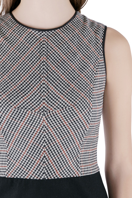 Pre-owned Derek Lam Houndstooth Bodice Colorblock Sleeveless Wool Dress S In Multicolor