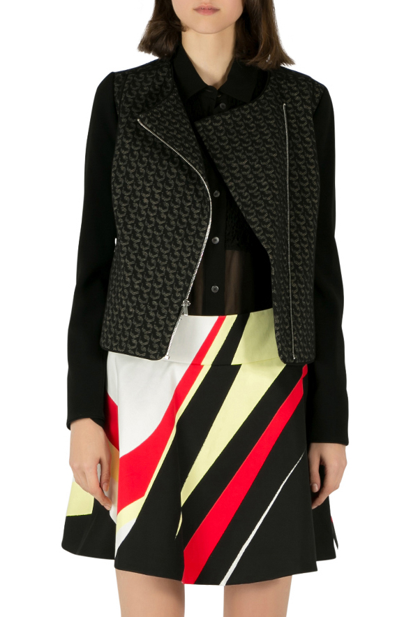 Pre Owned Diane von Furstenberg Black Wool Jacquard Noni Moto Jacket S