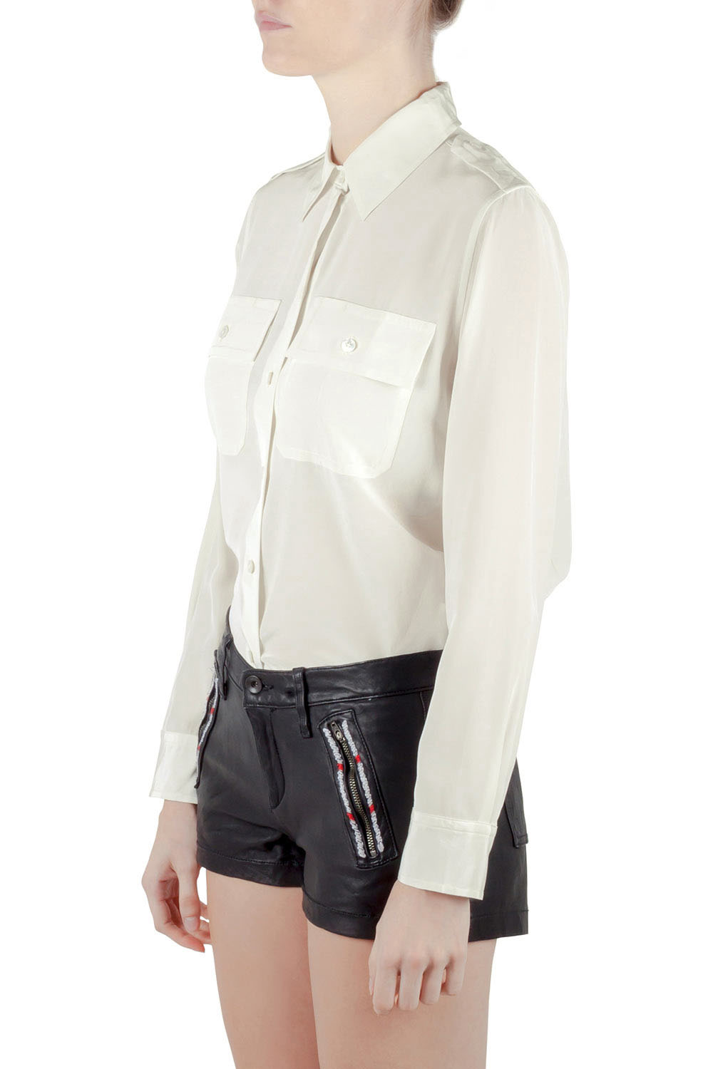 

Marc Jacobs Ivory Silk Epaulette Detail Button Front Shirt, Cream