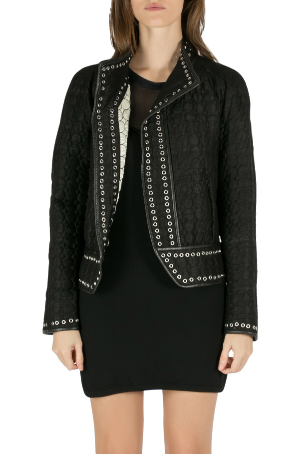Pre Owned Isabel Marant Black Raw Silk Circle Quilted Eyelet Detailed Orval Jacket M
