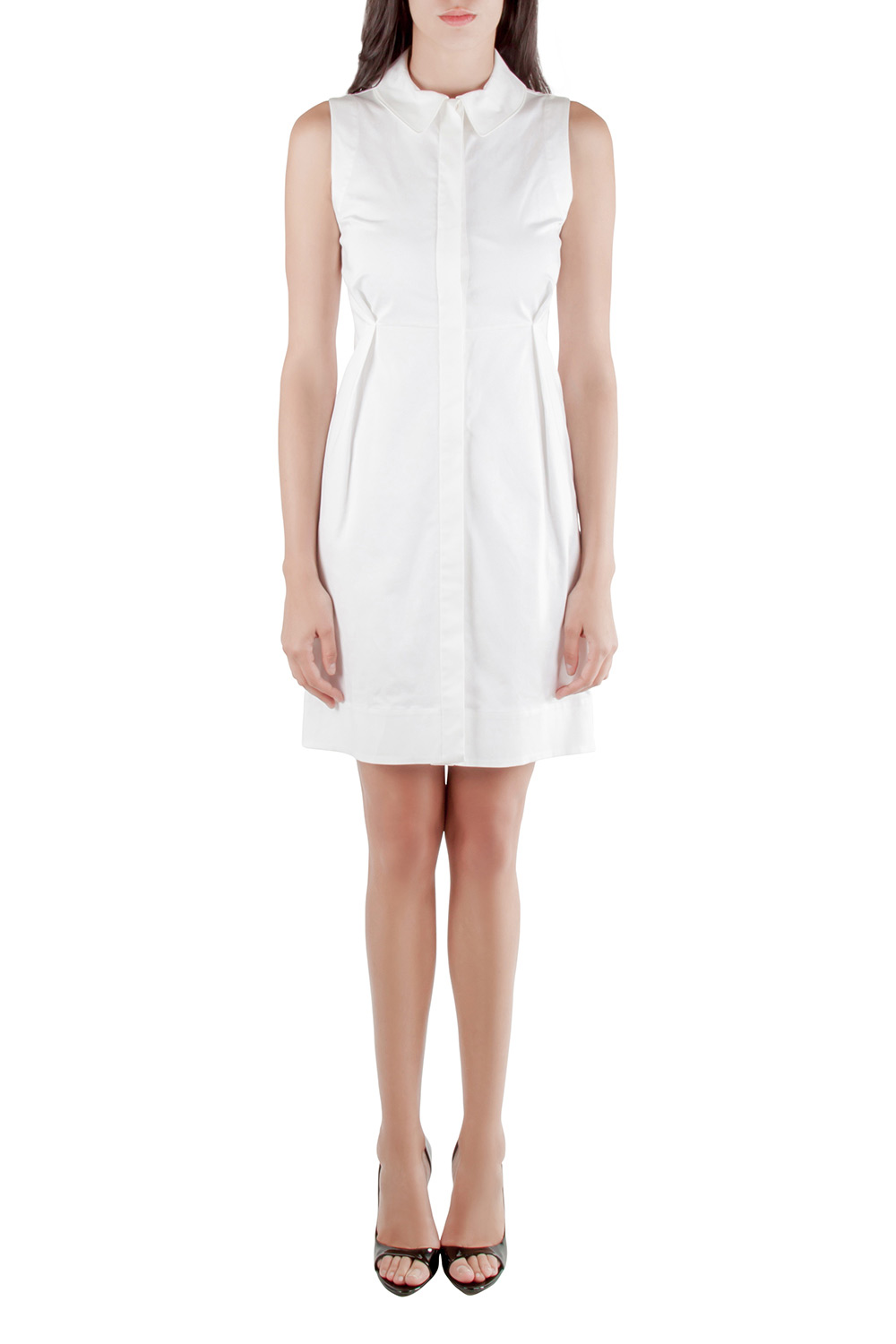 white sleeveless shirt dress