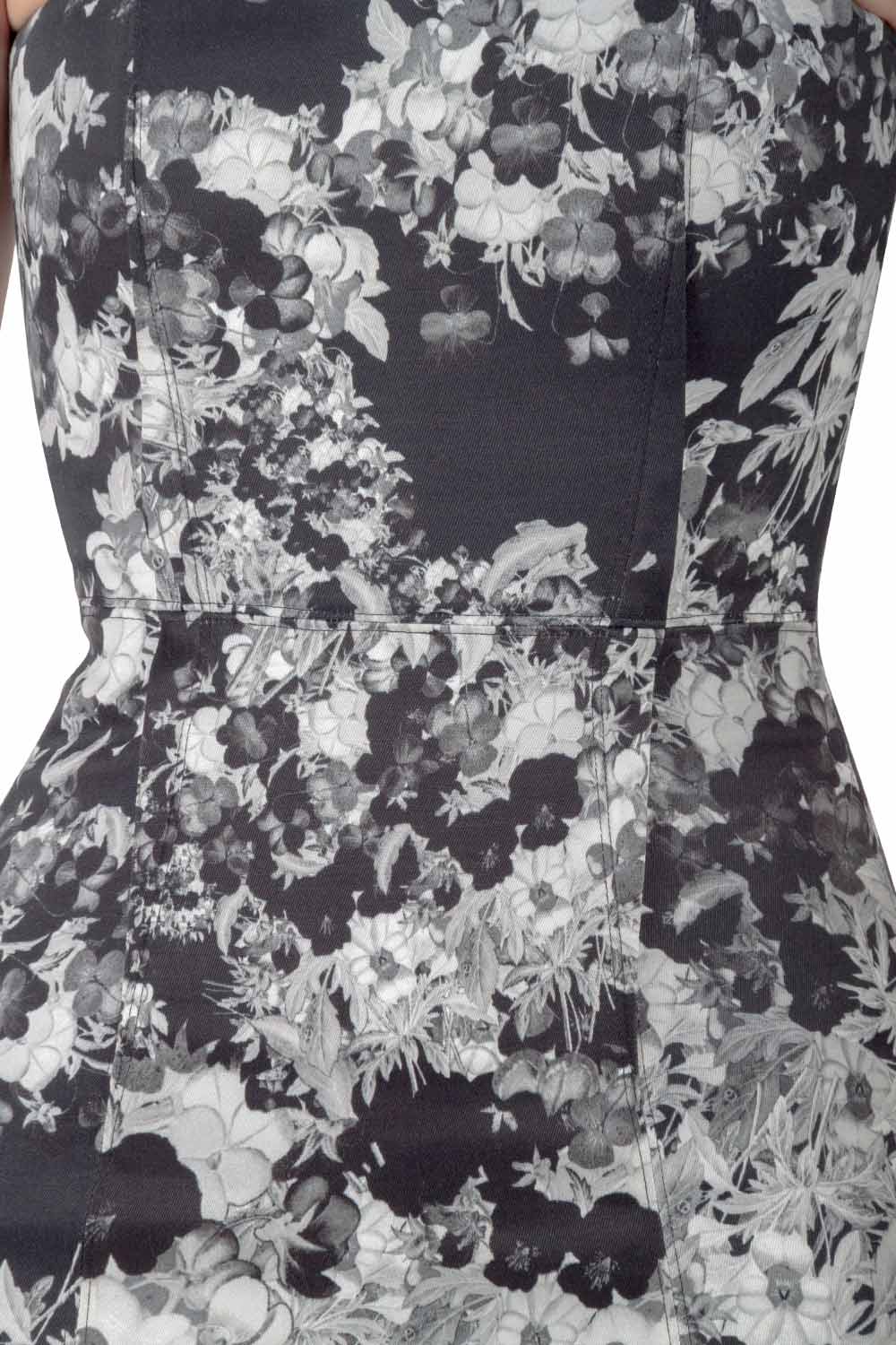 Pre-owned Erdem Black And White Floral Print Stretch Cotton Corset Bodice Dress S