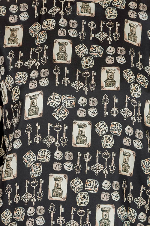 Pre-owned Dolce & Gabbana Black And Beige Dice Key Printed Silk Short Sleeve Top M