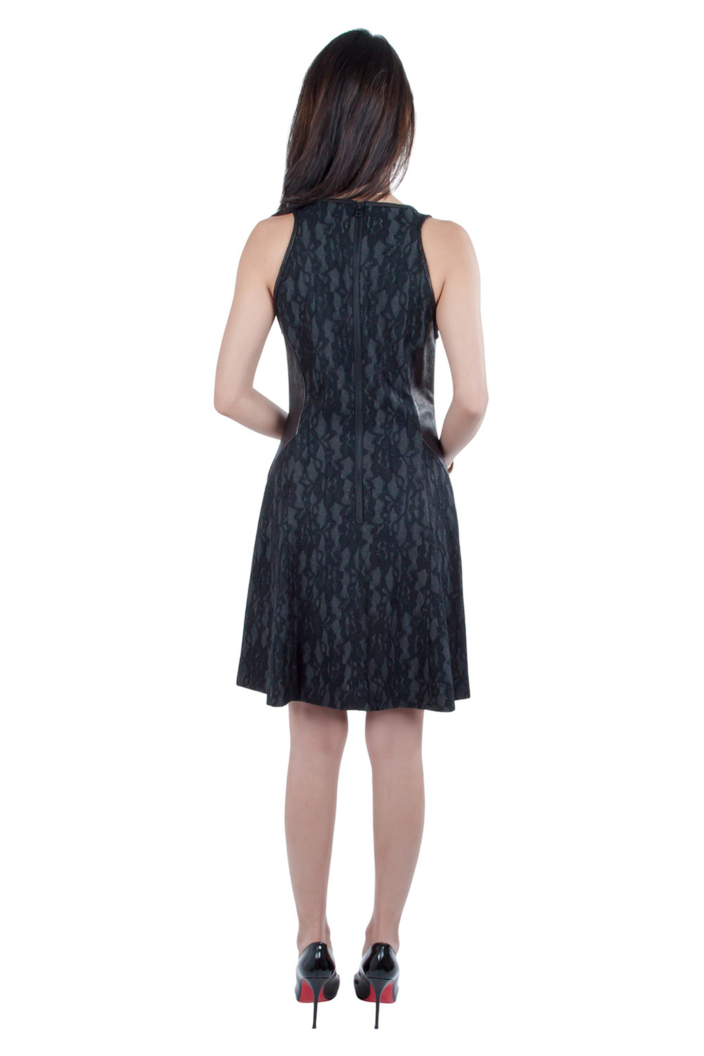 Pre-owned Sea Black Lace And Distressed Leather Panel Dress S