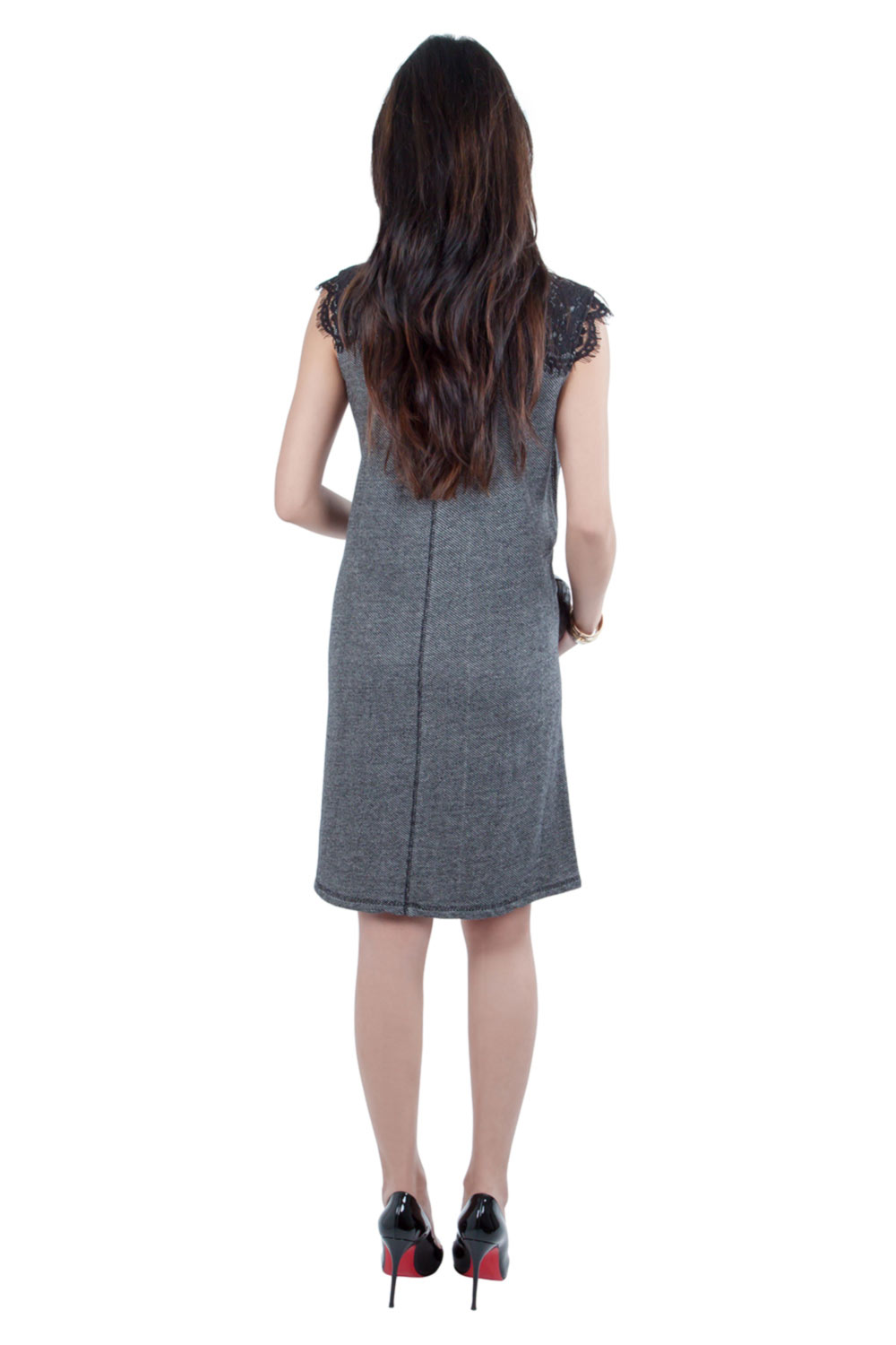 Pre-owned Sea Grey Wool And Lace Neckline Detail Sleeveless Dress S