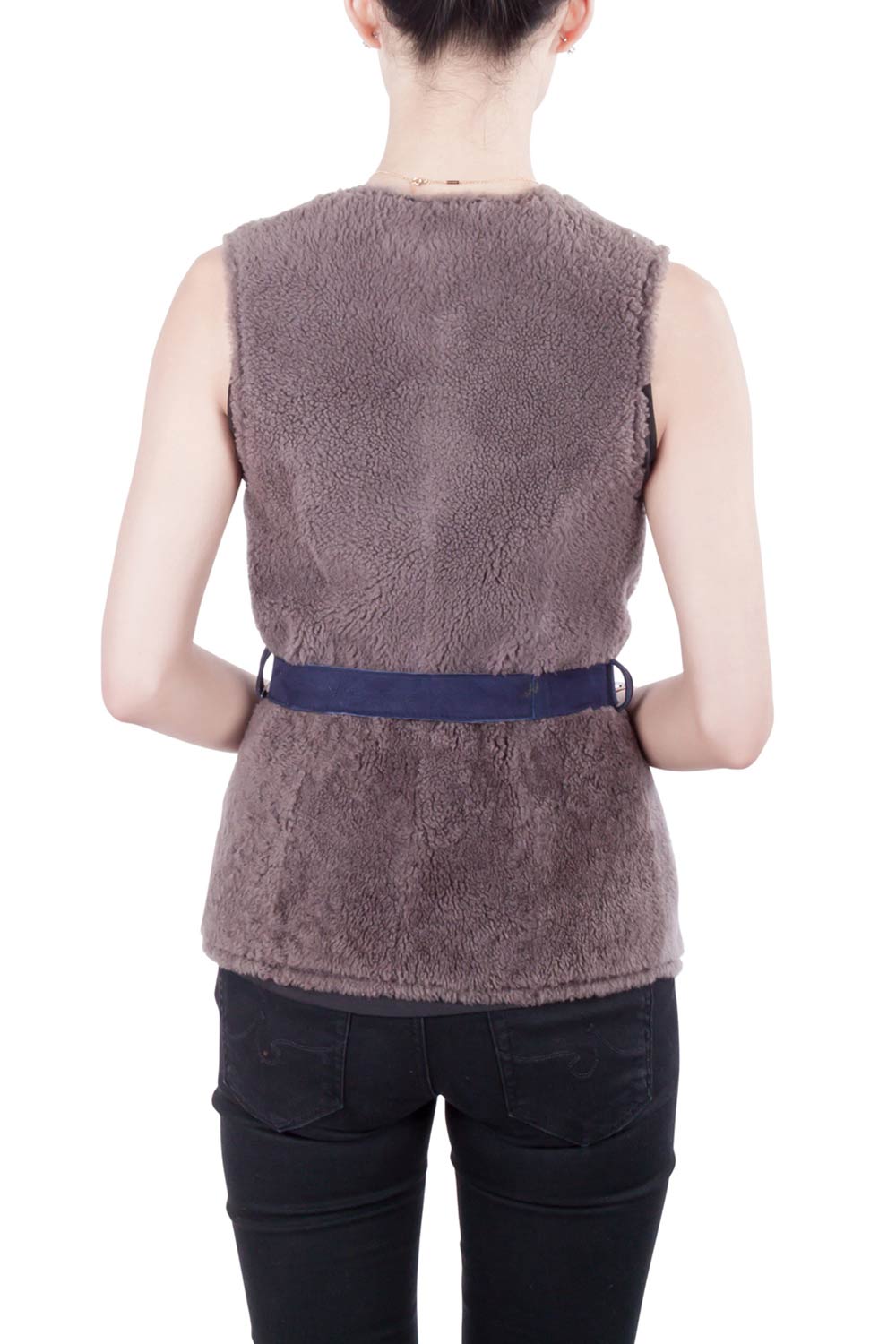 Pre-owned Moschino Cheap And Chic Gray Lamb Fur Leather Lined Belted Gilet S In Grey