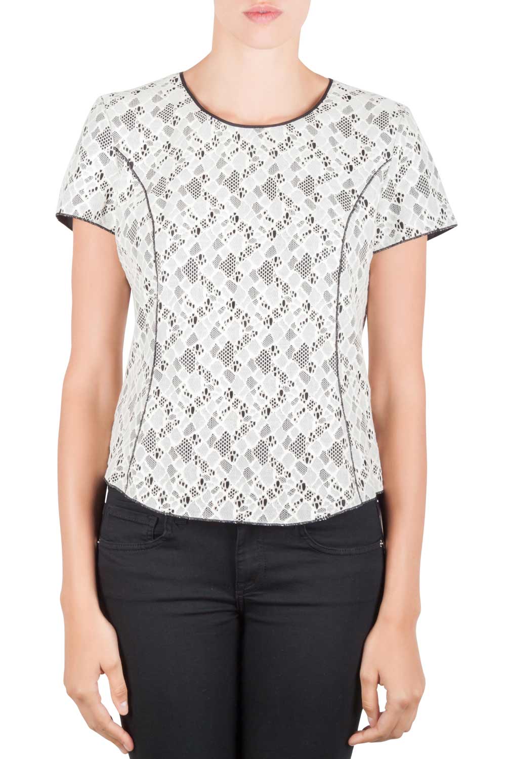 Pre Owned Nina Ricci Cream and Black Lace Princess Panel Top L 