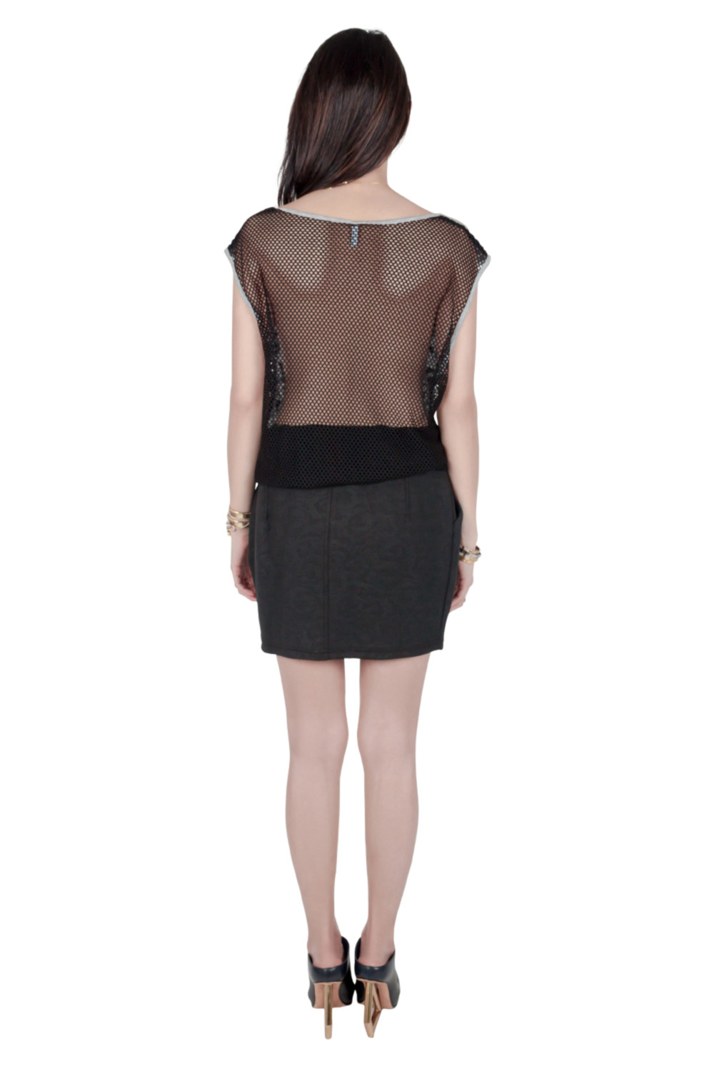 Pre-owned Faith Connexion Monochrome Abstract Print Jersey Mesh Back Sleeveless Tank Dress M In Black