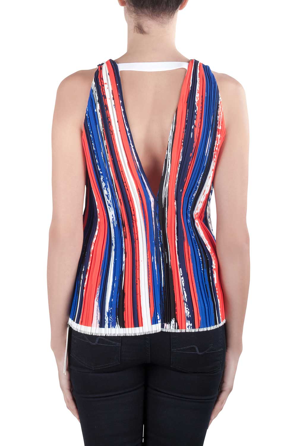 Pre-owned Dion Lee Ii Multicolor Plisse Striped Knit Sleeveless Top M