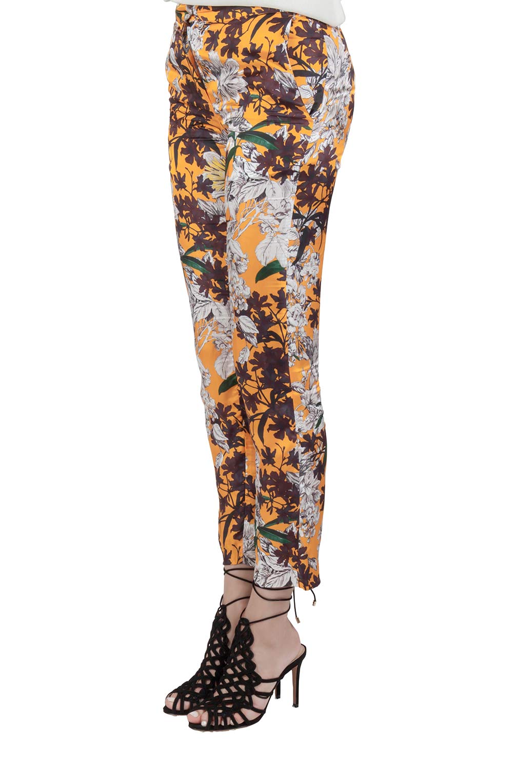 Pre-owned Msgm Orange Floral Print Sateen Relaxed Fit Tapered Trousers S