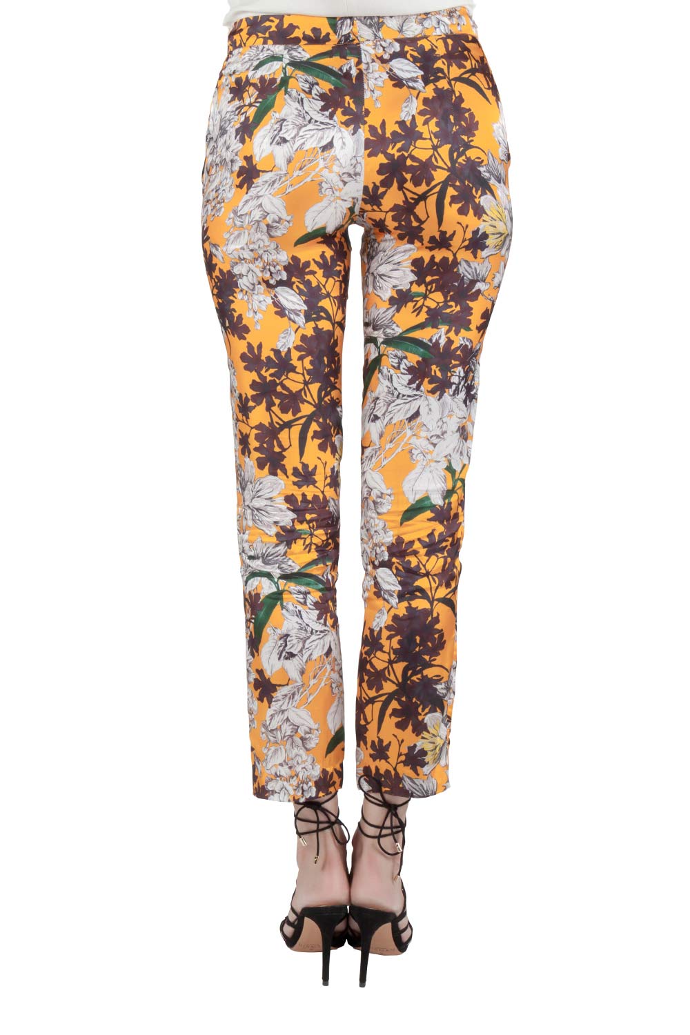 Pre-owned Msgm Orange Floral Print Sateen Relaxed Fit Tapered Trousers S