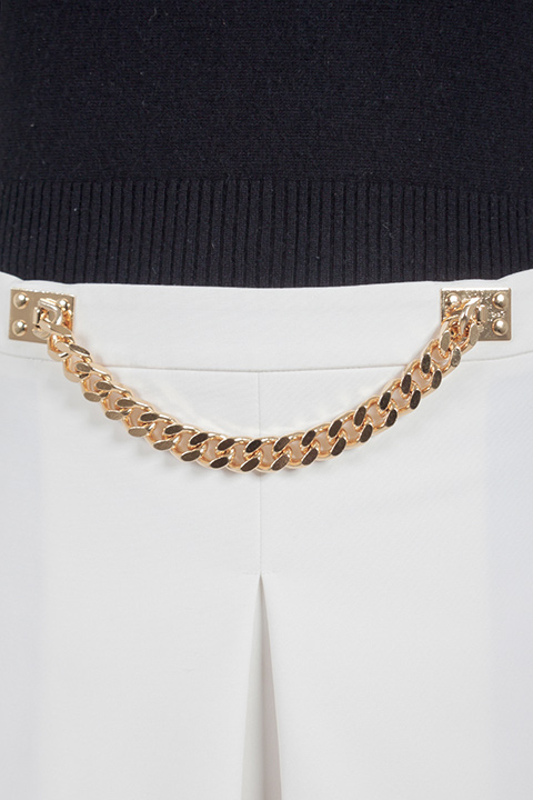 Pre-owned Sophie Hulme Ivory Stretch Gabardine Chain Embellished Inverted Pleat Front Skirt M In Cream