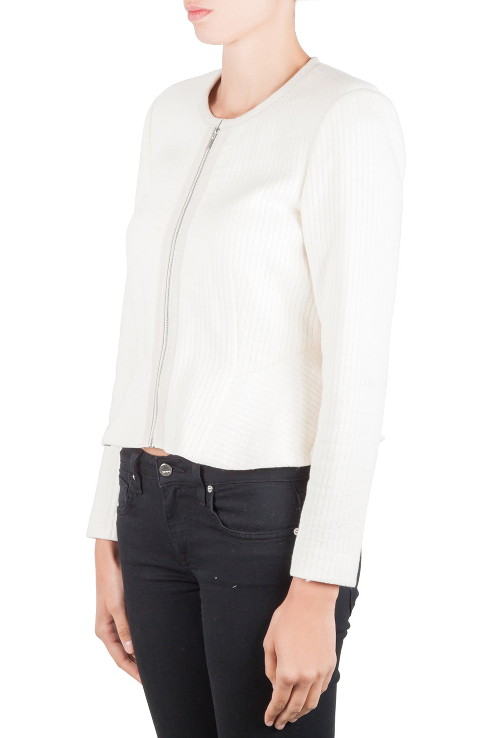 

Rebecca Taylor Chalk White Double Face Cotton Jersey Zip Front Jacket, Cream