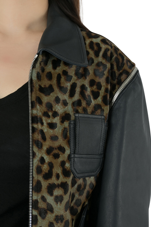 Pre-owned Faith Connexion Khaki And Navy Cheetah Print Detachable Sleeve Detail Moto Jacket Xs In Brown