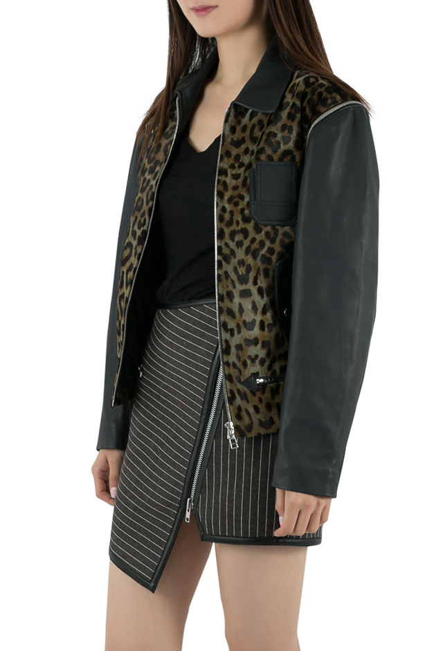 Pre-owned Faith Connexion Khaki And Navy Cheetah Print Detachable Sleeve Detail Moto Jacket Xs In Brown